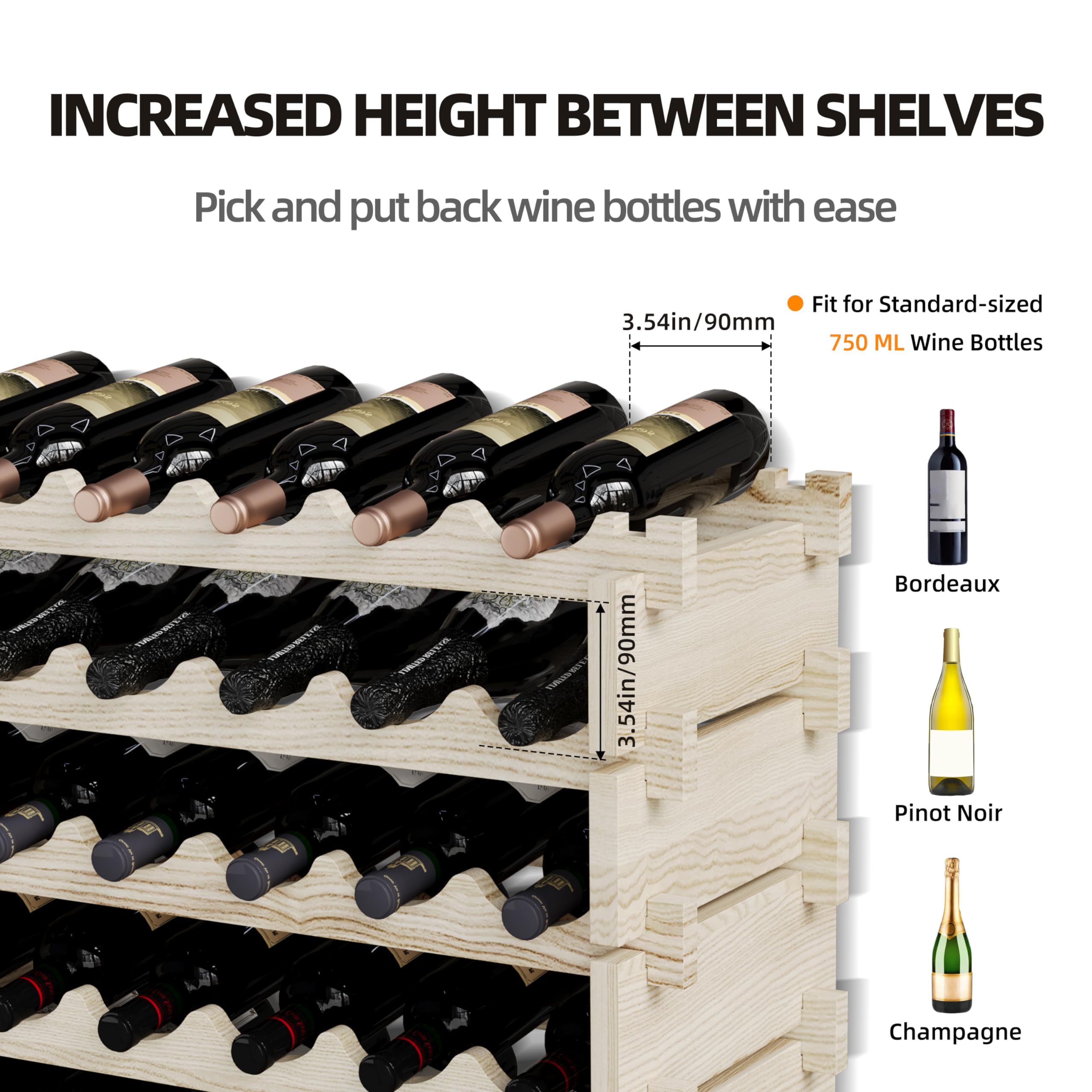 Premium Modular Real Wood Wine Storage Rack - Stackable 8-Tier Free Standing Floor Wine Rack Holds 72 Bottles | Elegant Wine Display & Organization for Kitchen, Dining Room & Wine Cellar | Perfect for Home Bars, Restaurants & Wine Collectors