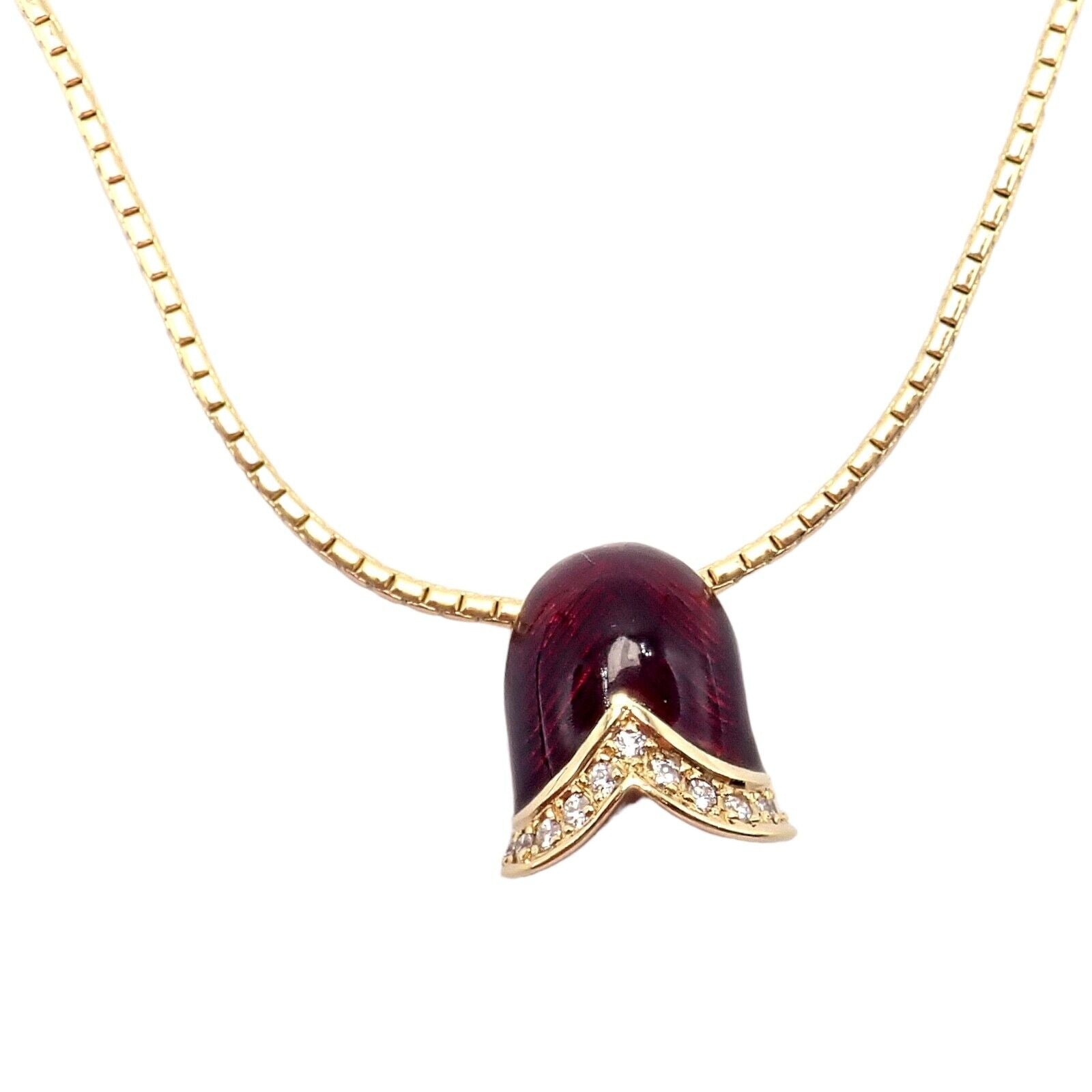 Authentic Faberge Diamond Tulip Red Enamel Pendant Necklace - Elegant Jewelry Gift for Women, Perfect for Valentine's Day, Anniversary & Special Occasions