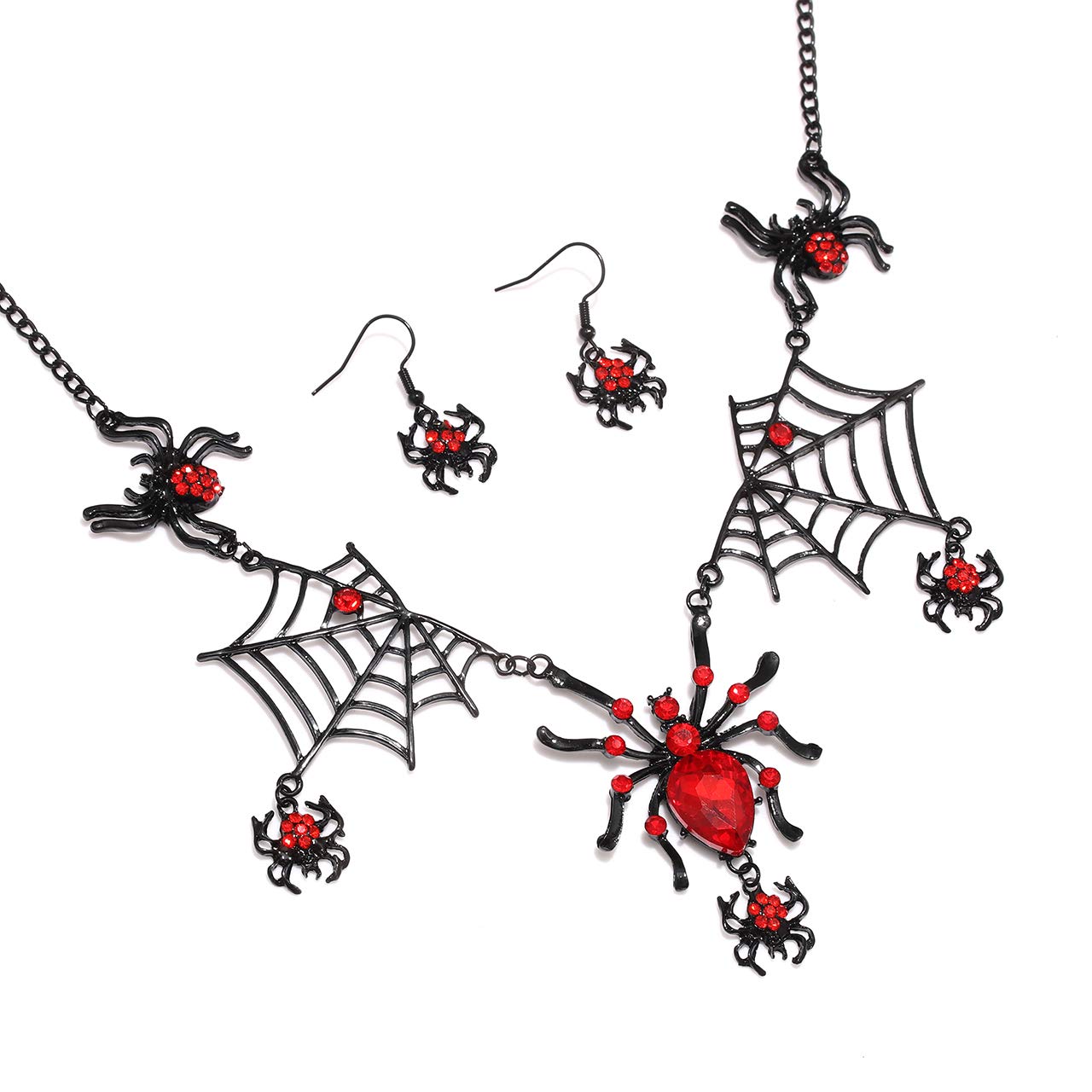 Gothic Spider Jewelry Set - Black Rhinestone Spider Dangle Earrings & Web Pendant Necklace for Women | Halloween Party Costume Accessories | Perfect for Gothic Fashion, Cosplay & Spooky Events