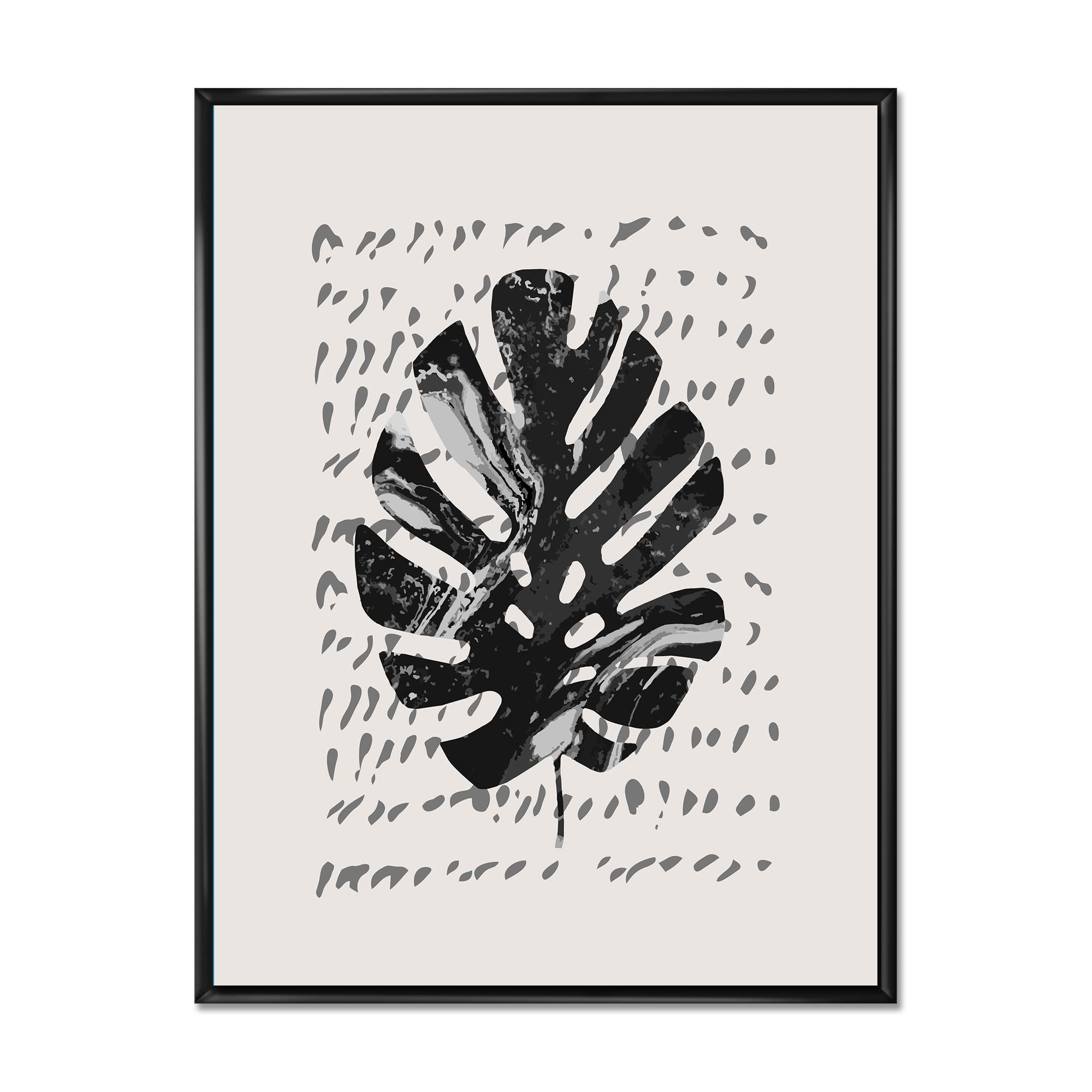 Minimal Tropical Palm Leaf on Grunge Texture Framed Canvas Wall Art Print - Modern Home Decor for Living Room, Bedroom & Office