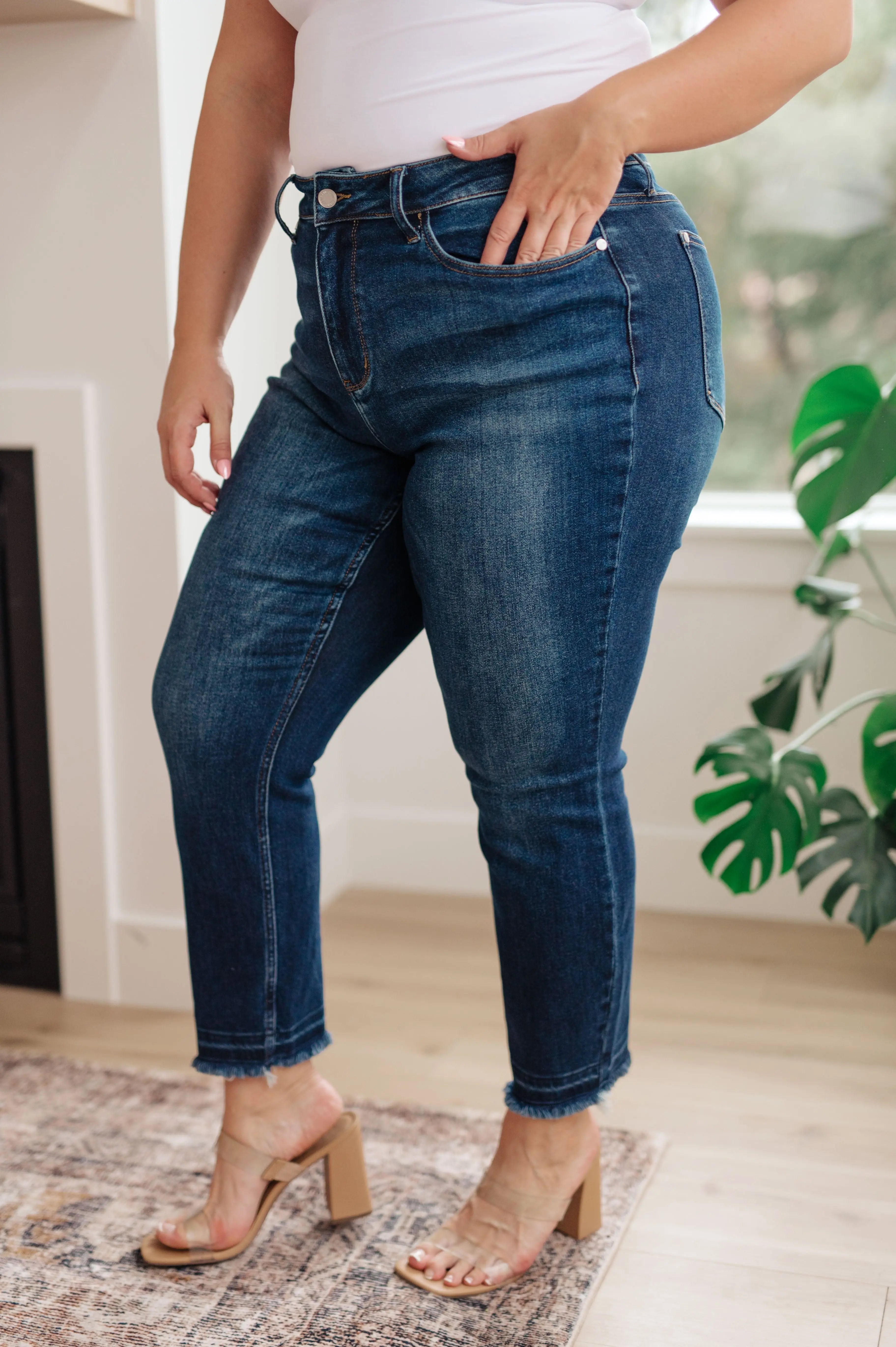 Phillipa High Rise Release Hem Slim Jeans for Women - Stretchy Skinny Denim Pants with Comfortable Waistband | Perfect for Casual Wear, Office & Date Night