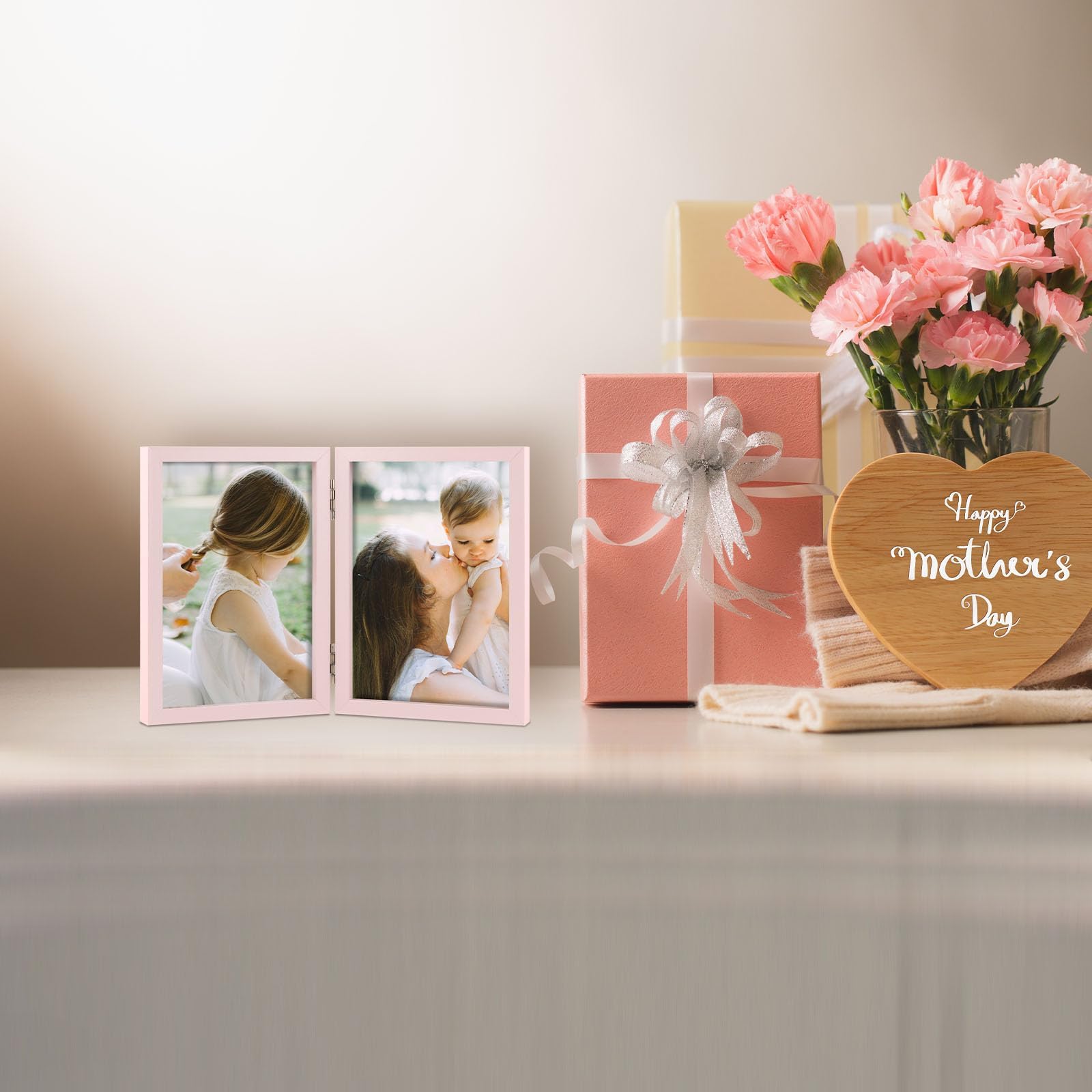 4x6 Double Hinged Photo Frames - Set of 2 Pink Folding Picture Frames for Tabletop or Desktop Display - Perfect for Family Photos, Wedding Pictures, and Home Decor