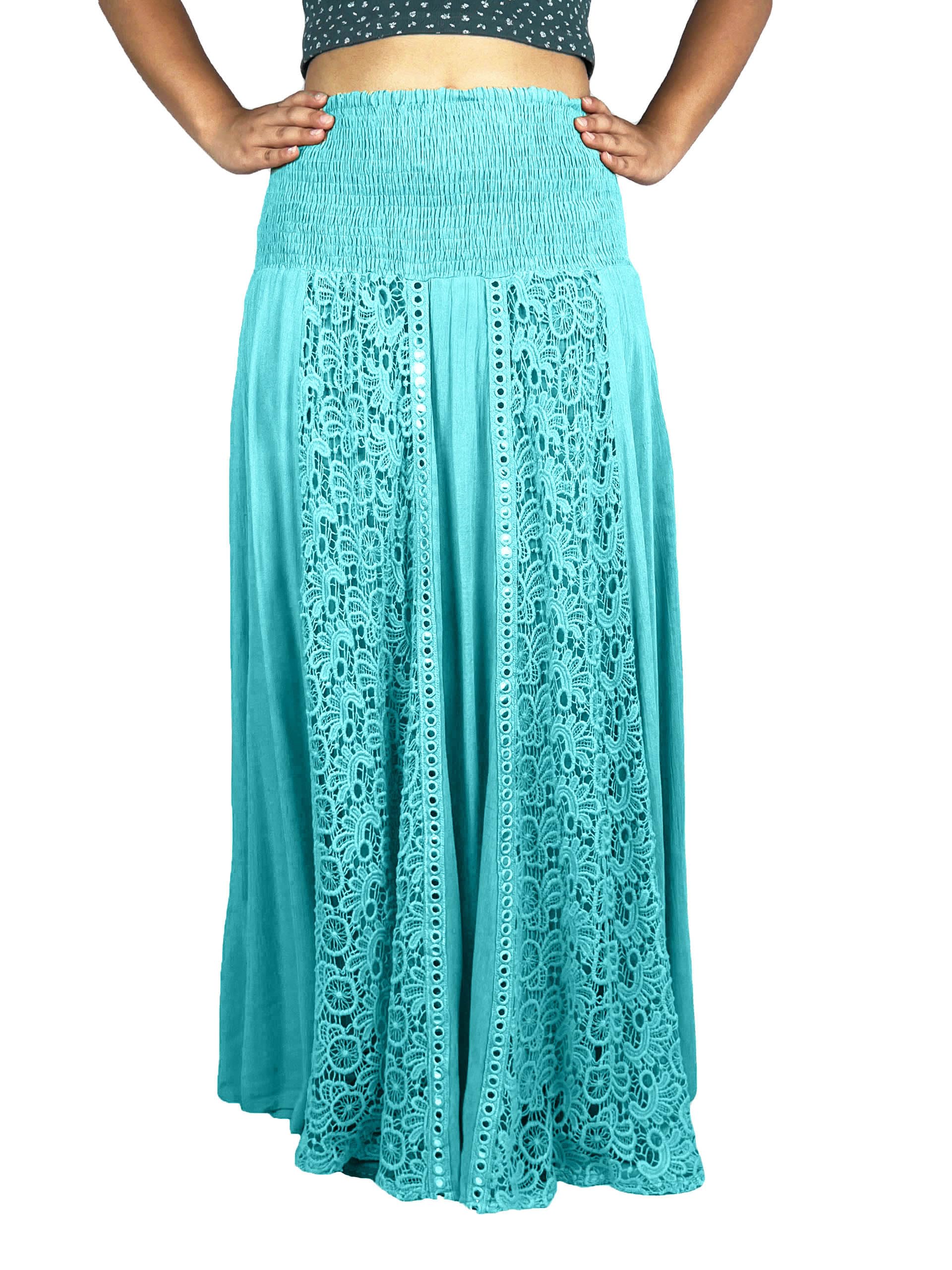 **Agan Traders Women's Bohemian Long Skirt – Soft Rayon, Smocked Elastic Waistband, Flowy Gypsy Style for Spring 2025 | Perfect for Beach, Festivals & Boho Fashion**