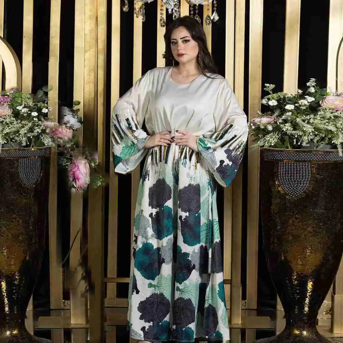 Elegant Eid Dress for Women - Sparkling Sequins Muslim Caftan Kaftan Dress - Perfect for Eid Celebrations, Weddings & Special Occasions