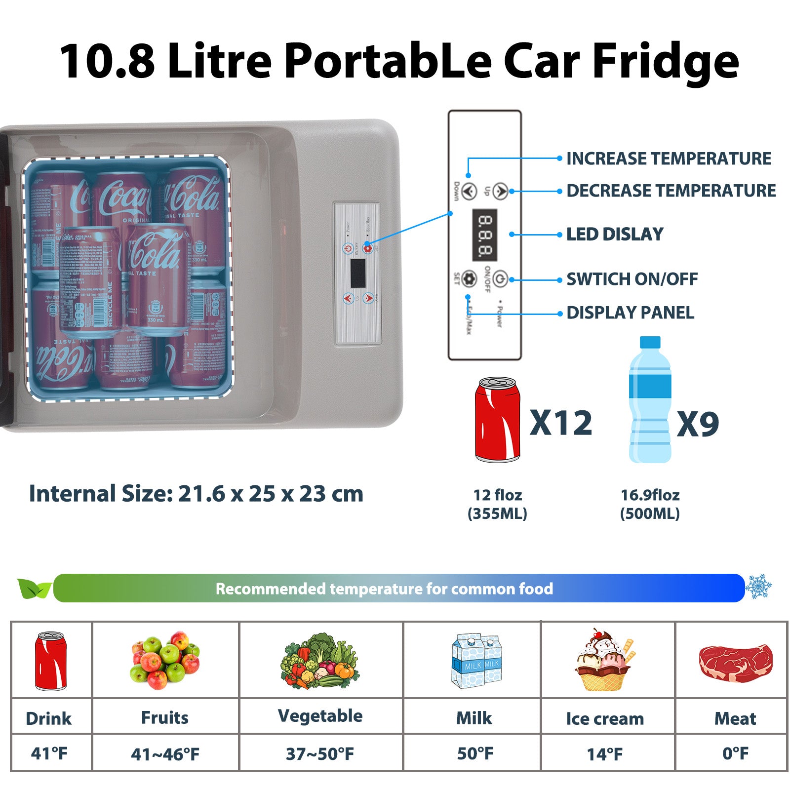 Alpicool C12PT 12V Portable Car Refrigerator - Compact Mini Fridge for Cars, Trucks, RVs & Camping - 12 Quart Electric Cooler for Road Trips, Picnics & Outdoor Adventures