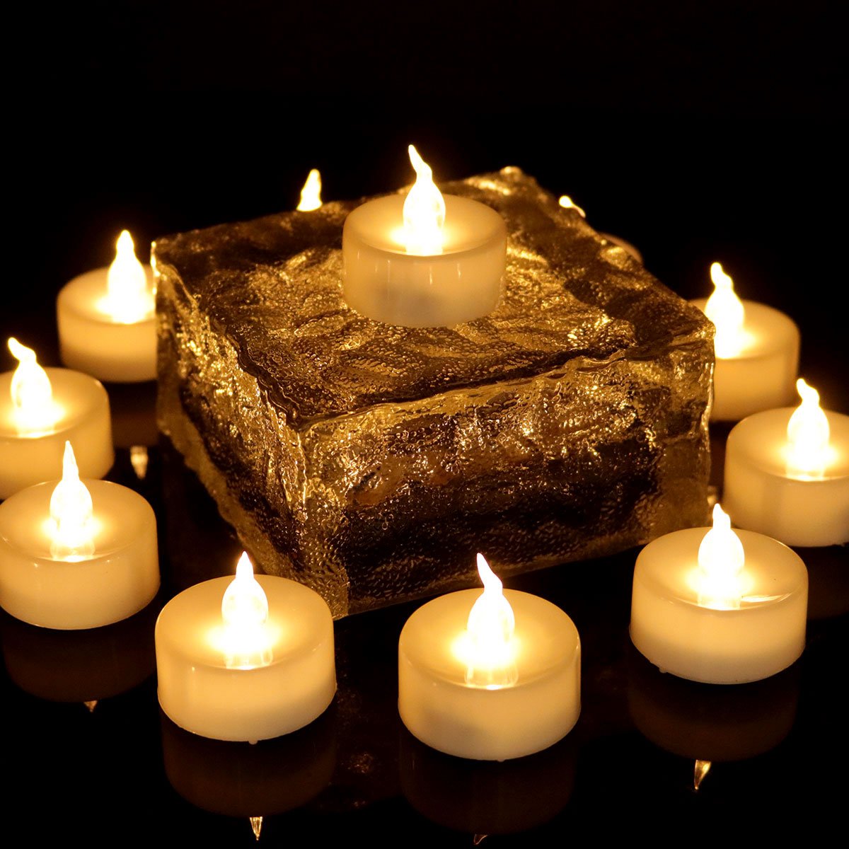 AMZBeauty Flameless LED Candles - Realistic Flickering Battery Operated Tea Lights, Unscented Warm White Fake Candles (12 Pack) - Perfect for Home Decor, Weddings, Romantic Dinners & Holiday Centerpieces