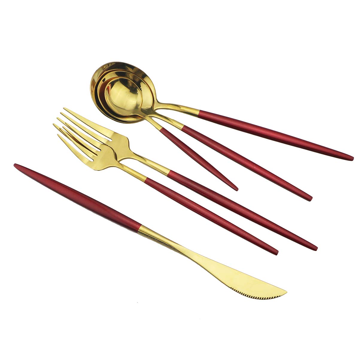 Gugrida 36-Piece Stainless Steel Silverware Set - 304 Mirror Polished Flatware with Red & Gold Handles, Forks Spoons Knives for 6 People, Elegant Curved Design - Perfect for Dinner Parties, Restaurants, and Home Dining