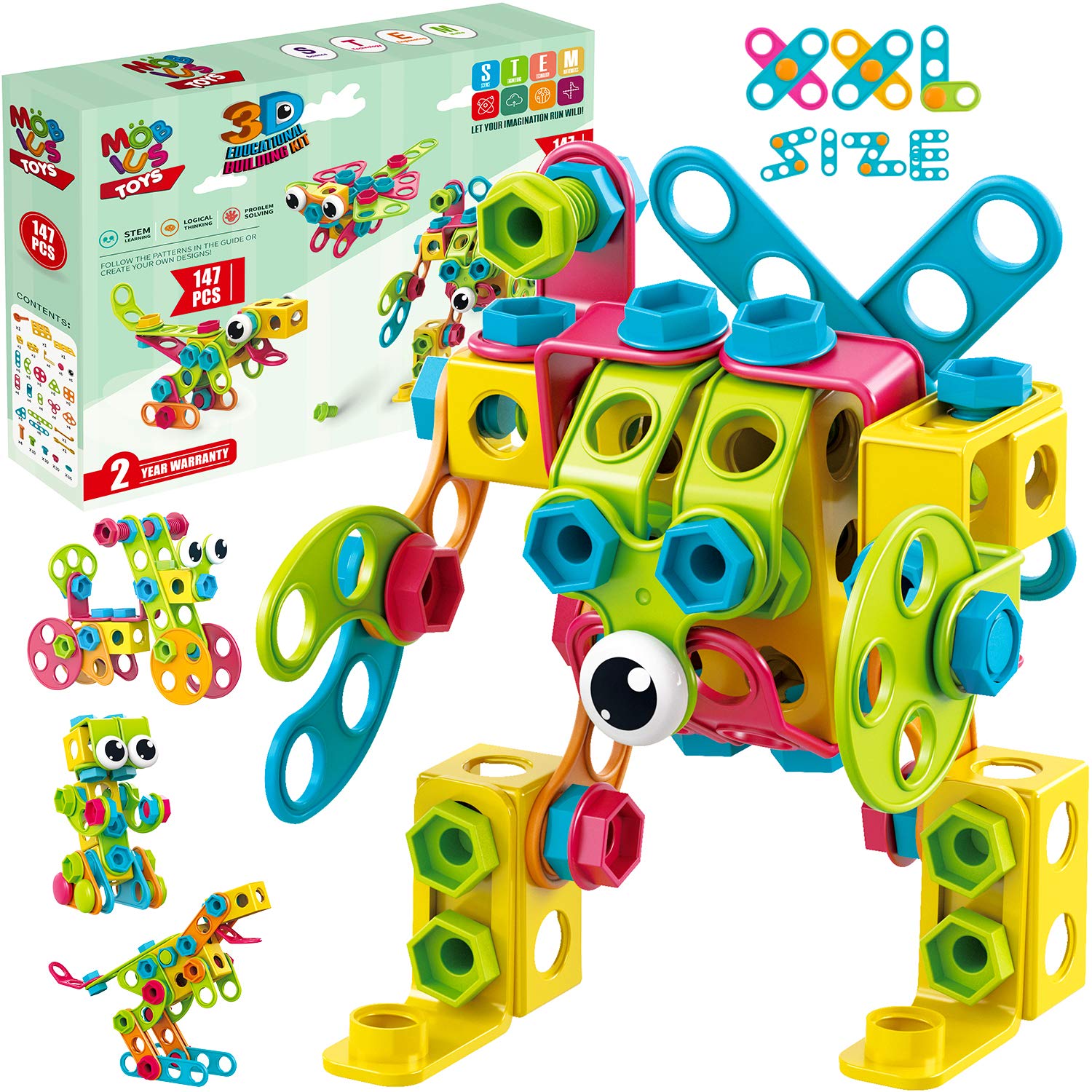 147-Piece STEM Toys Building Kit with 34 Model Guide | Creative Engineering Construction Set for Kids Ages 4-8 | Educational Learning Blocks for Boys & Girls – Perfect for Classroom, Birthday Gifts & Family STEM Activities