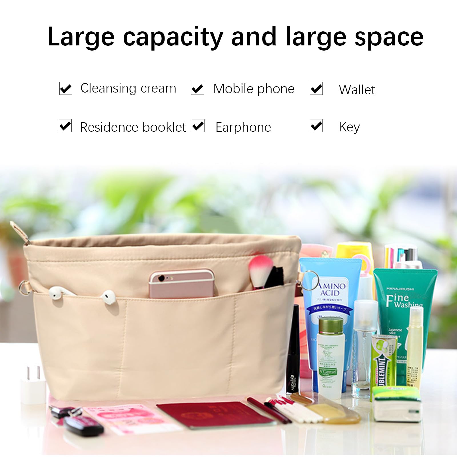 Lckaey Purse Organizer Insert for Neverfull GM MM Graceful PM - Khaki XL | Handbag Organizer for Travel, Work & Daily Use