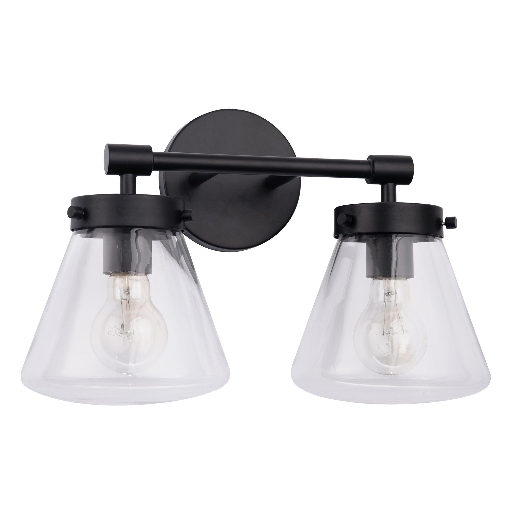 Gleam Modern Farmhouse 2-Light Vanity Light - Bathroom Wall Sconce for Mirror Lighting, Farmhouse Style Fixture with Clear Glass Shades, Perfect for Bedroom, Powder Room or Dressing Area