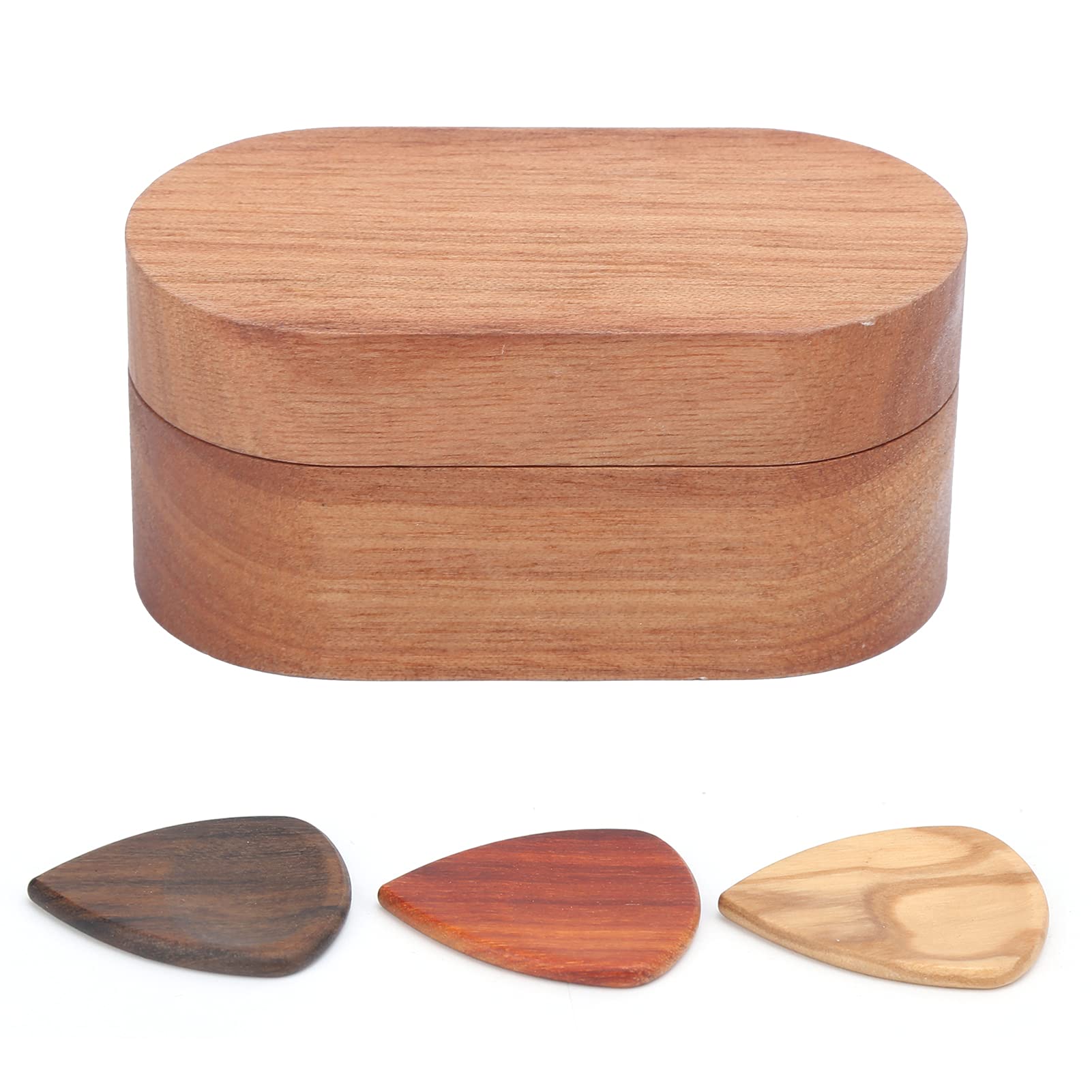 Premium Wooden Guitar Pick Box - Handcrafted Engraved Collector Case for Guitar & Bass Picks - Classic Wood Color - Perfect Gift for Musicians & Music Lovers - Ideal for Travel, Practice & Performance Accessories Storage