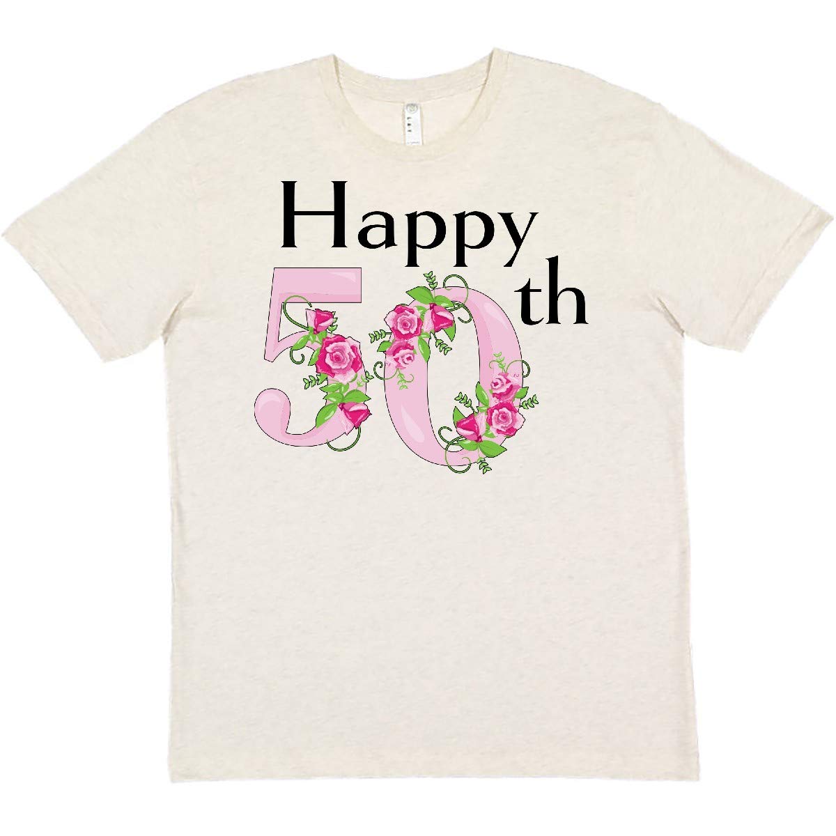 Happy 50th Birthday with Roses T-Shirt - Floral Design Women's Birthday Gift for Mom, Sister, Wife - Perfect for Parties, Celebrations & Casual Wear