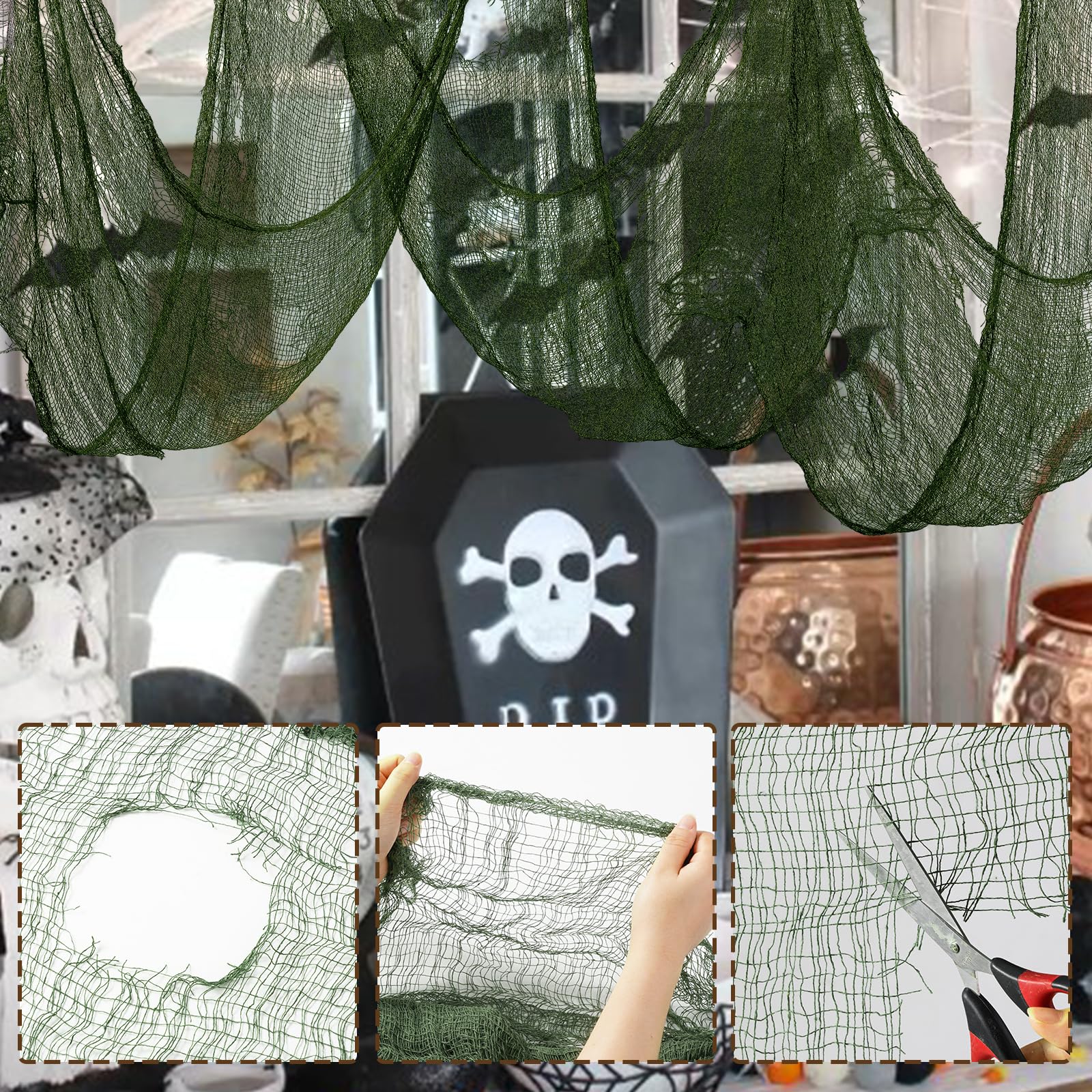 Halloween Green Creepy Fabric - 79x315 Inch Spooky Scary Gauze Cloth for Haunted House Decorations, Party Doorways & Outdoor Scenes | Perfect for Halloween Decor, Ghostly Drapes & Scary Backdrops