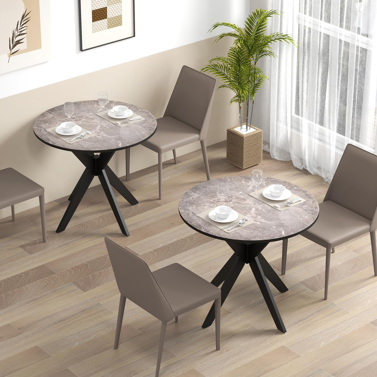 Giantex 36 Inch Round Wooden Dining Table - Farmhouse Kitchen Table with Intersecting Pedestal Base & Solid Wood Legs - Vintage Coffee Table for Small Spaces in Black - Perfect for Dining Rooms, Kitchens, and Cozy Apartments