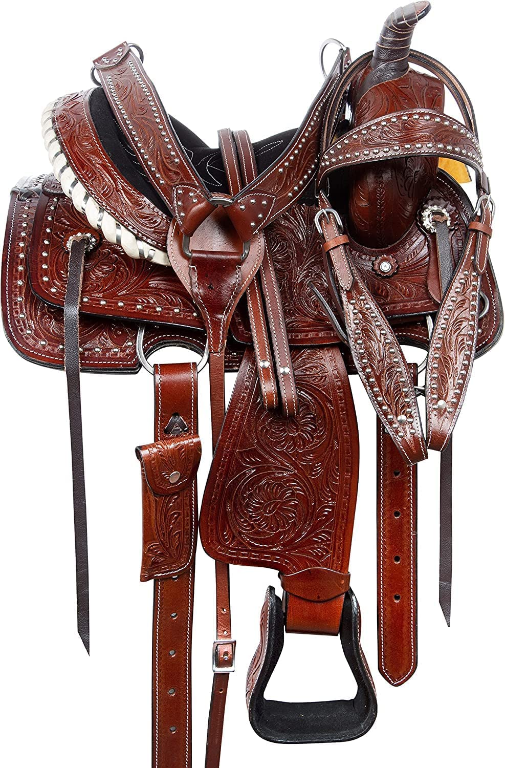 Premium Tooled Leather Western Saddle for Barrel Racing & Trail Riding - Horse & Pony Sizes 10-18
