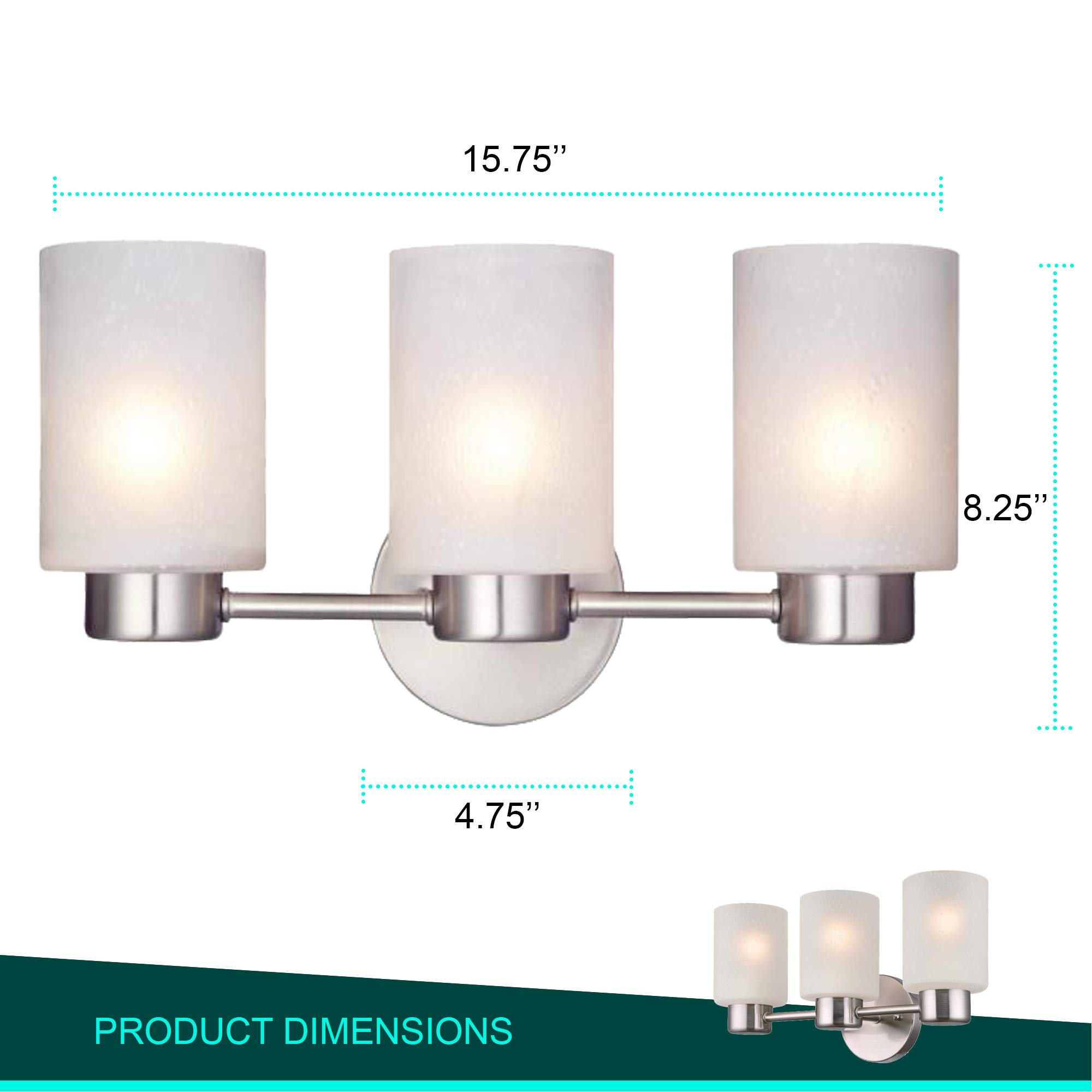 Modern 3-Light Bathroom Vanity Light Fixture - Brushed Nickel Finish with Frosted Seeded Glass - Wall Sconce Lighting for Bathroom, Bedroom & Dressing Room - Perfect for Vanity Mirror Illumination and Ambient Lighting