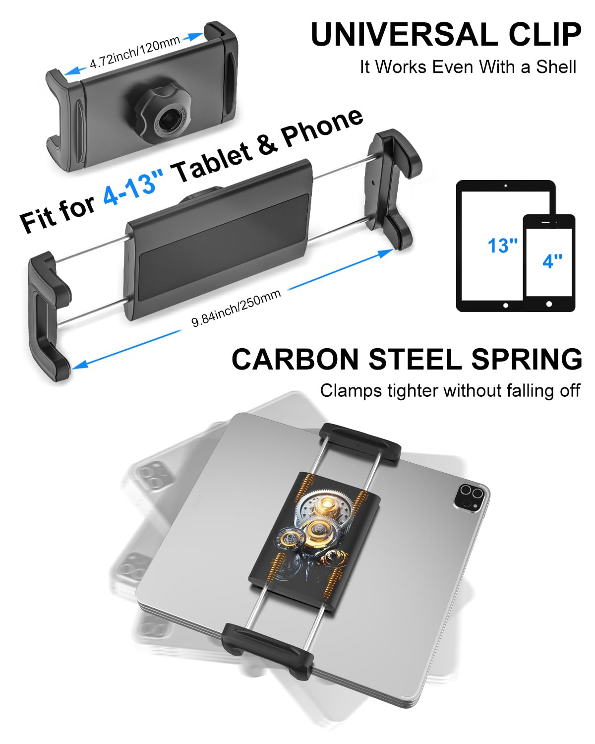 Sunroof Tablet Holder Mount for Car & Truck - Anti-Shake Dashboard & Windshield Stand for iPad Pro/Air (4-12.9