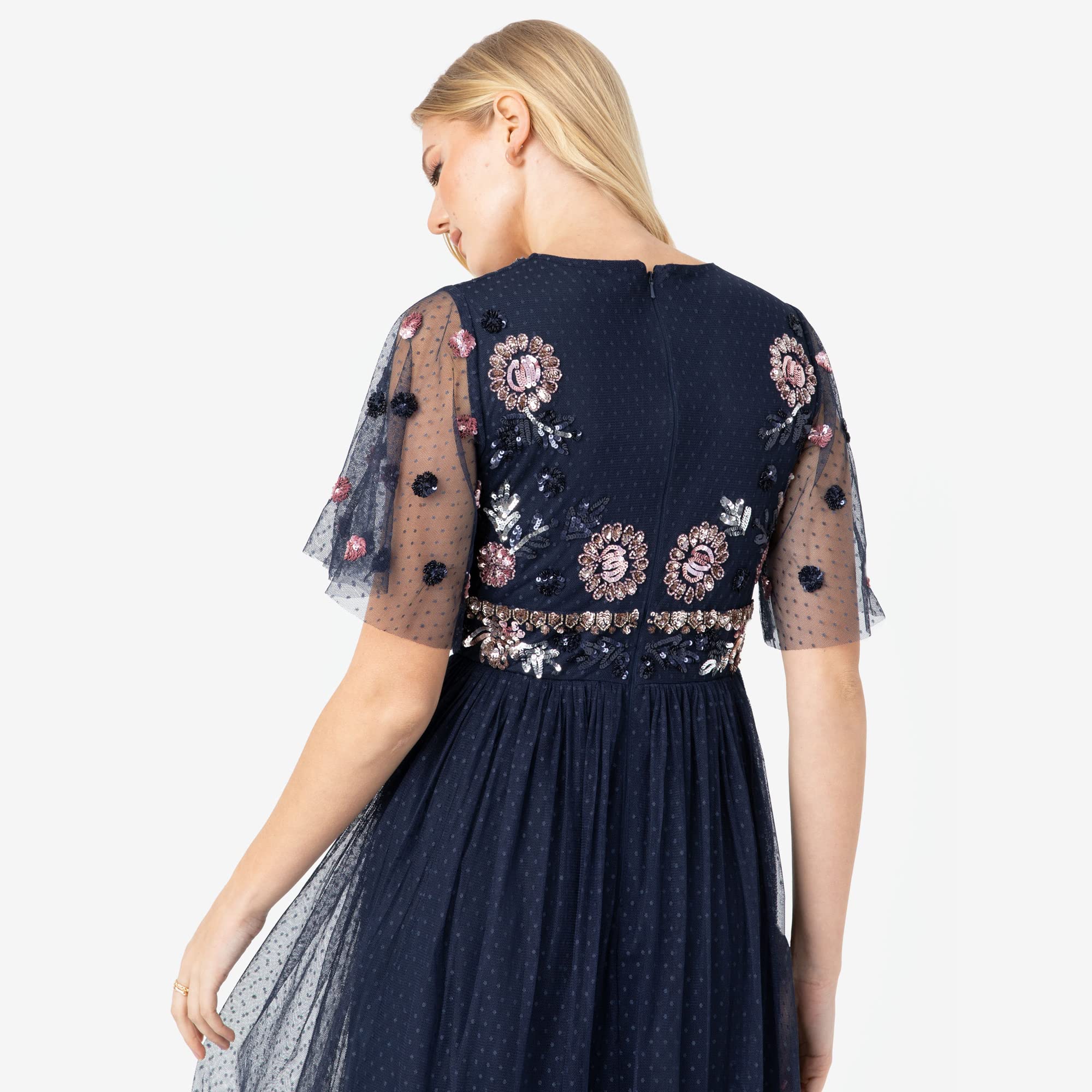Maya Deluxe Women's Maxi Dress with Embellished Spot Mesh, A-Line V-Neck - Perfect for Wedding Guest, Bridesmaid, Prom, Ball & Special Occasions | Elegant Evening Gown for Parties & Formal Events