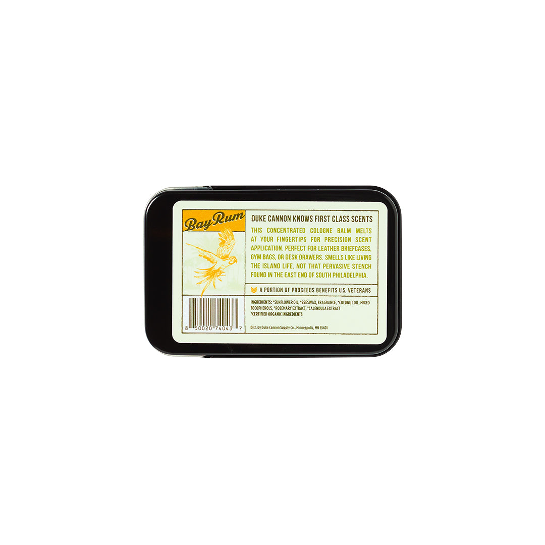 Duke Cannon Bay Rum Solid Cologne for Men - Long Lasting Natural Scent, Travel Friendly, Handcrafted in USA - Perfect for Daily Wear, Gifts & Outdoor Adventures