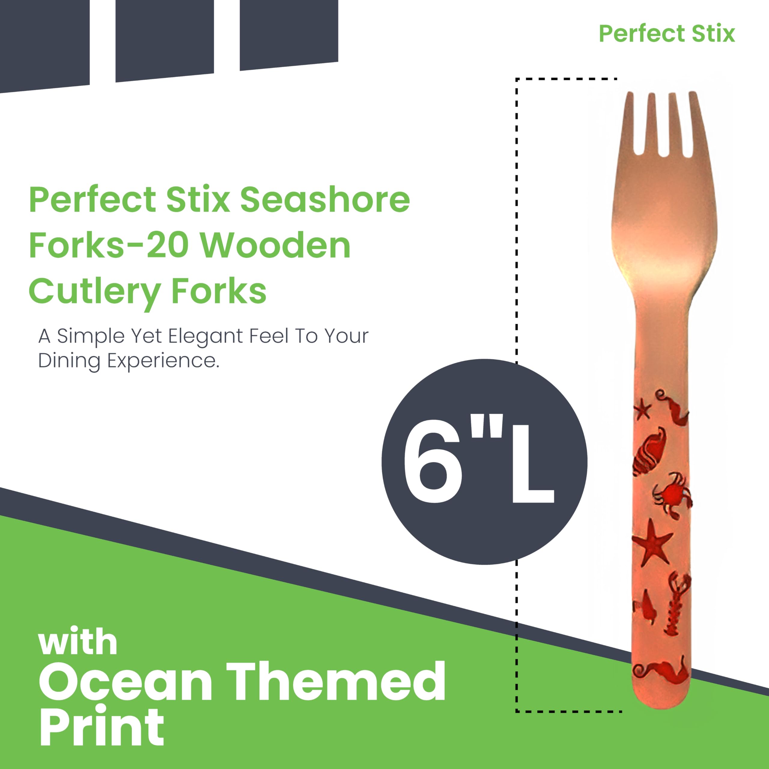 Eco-Friendly Wooden Forks Set - 20 Pack Ocean Themed Disposable Cutlery with 4 Color Options | Perfect for Beach Parties, Picnics & Sustainable Dining
