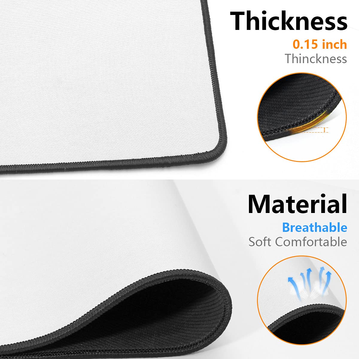 Qisan Large Gaming Mouse Pad - 35.43x15.74x0.15 Inch Extended Mouse Mat with Stitched Edges, Non-Slip Rubber Base | Thick Foldable Desk Pad for PC, Laptop & Office Use | Perfect for Gamers, Programmers & Graphic Designers - White