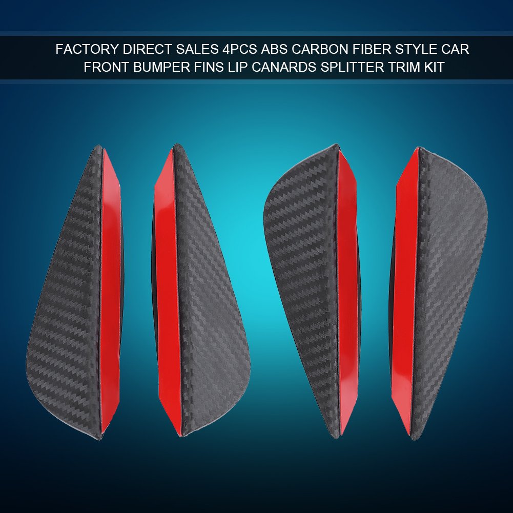 Universal ABS Carbon Fiber Front Bumper Lip Spoiler Kit - 4Pcs Car Bumper Fins & Canards Trim for Enhanced Aerodynamics - Perfect for Sports Cars, Tuner Vehicles & Performance Upgrades