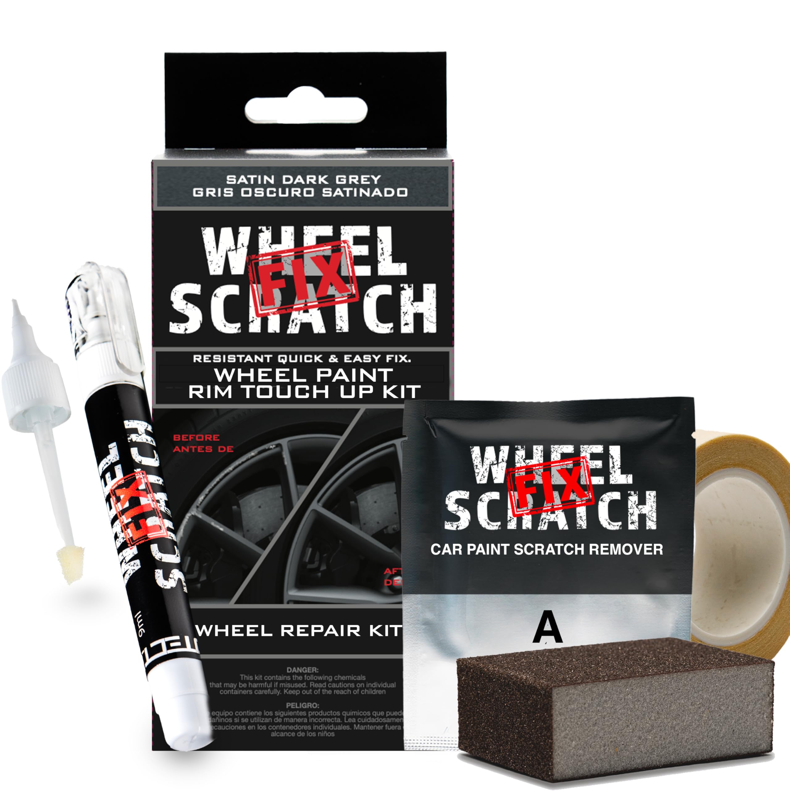 Universal Dark Gray Alloy Wheel Touch Up Paint Kit - Car Wheel Scratch & Curb Rash Repair Pen for Rim Damage (Satin Finish) | Perfect for DIY Auto Wheel Restoration & Cosmetic Repair