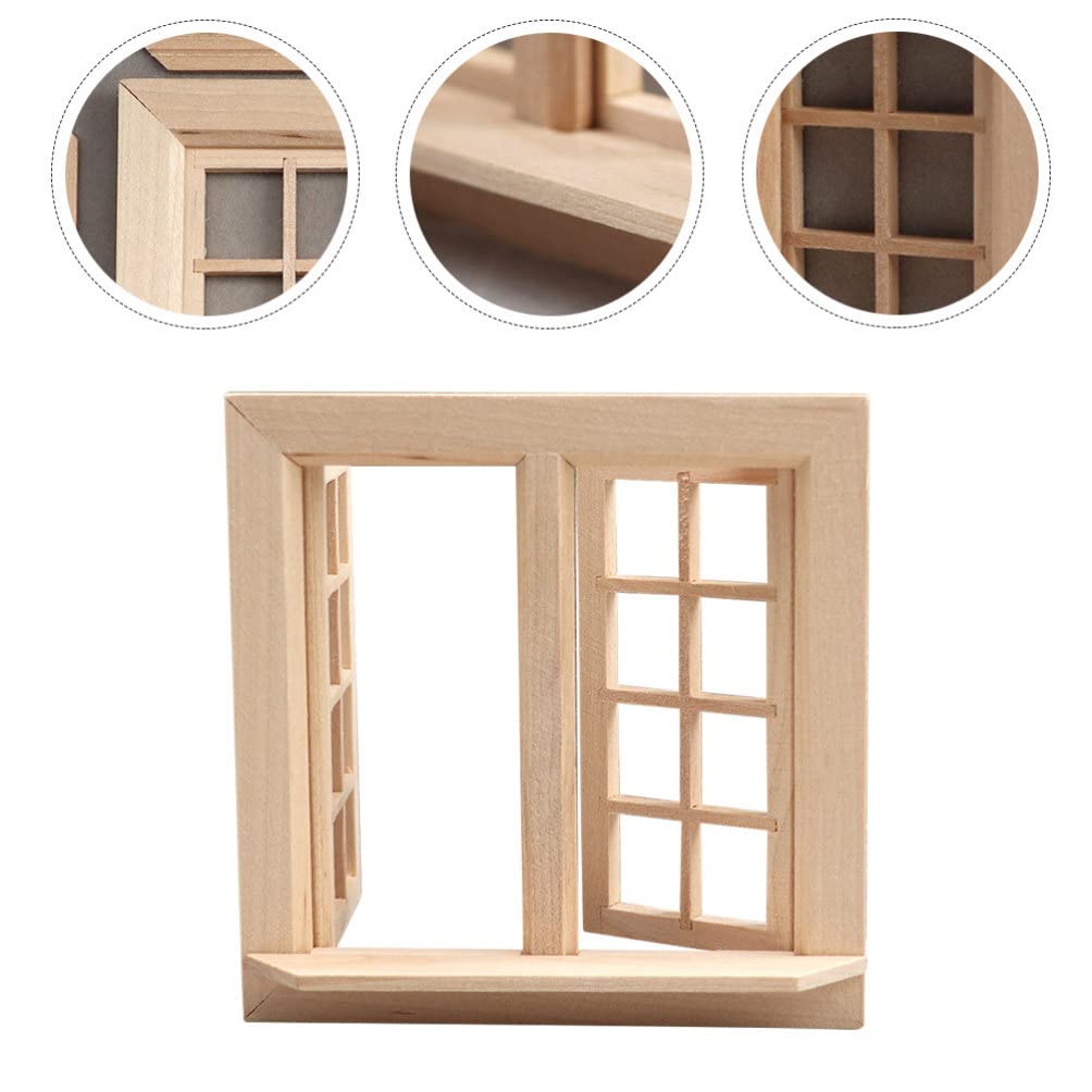 1:12 Scale Miniature Wooden Window Frame for Dollhouse - Handcrafted Mini Furniture with Wooden Doors - Perfect for Dollhouse Decor, DIY Crafts, and Model Scenes