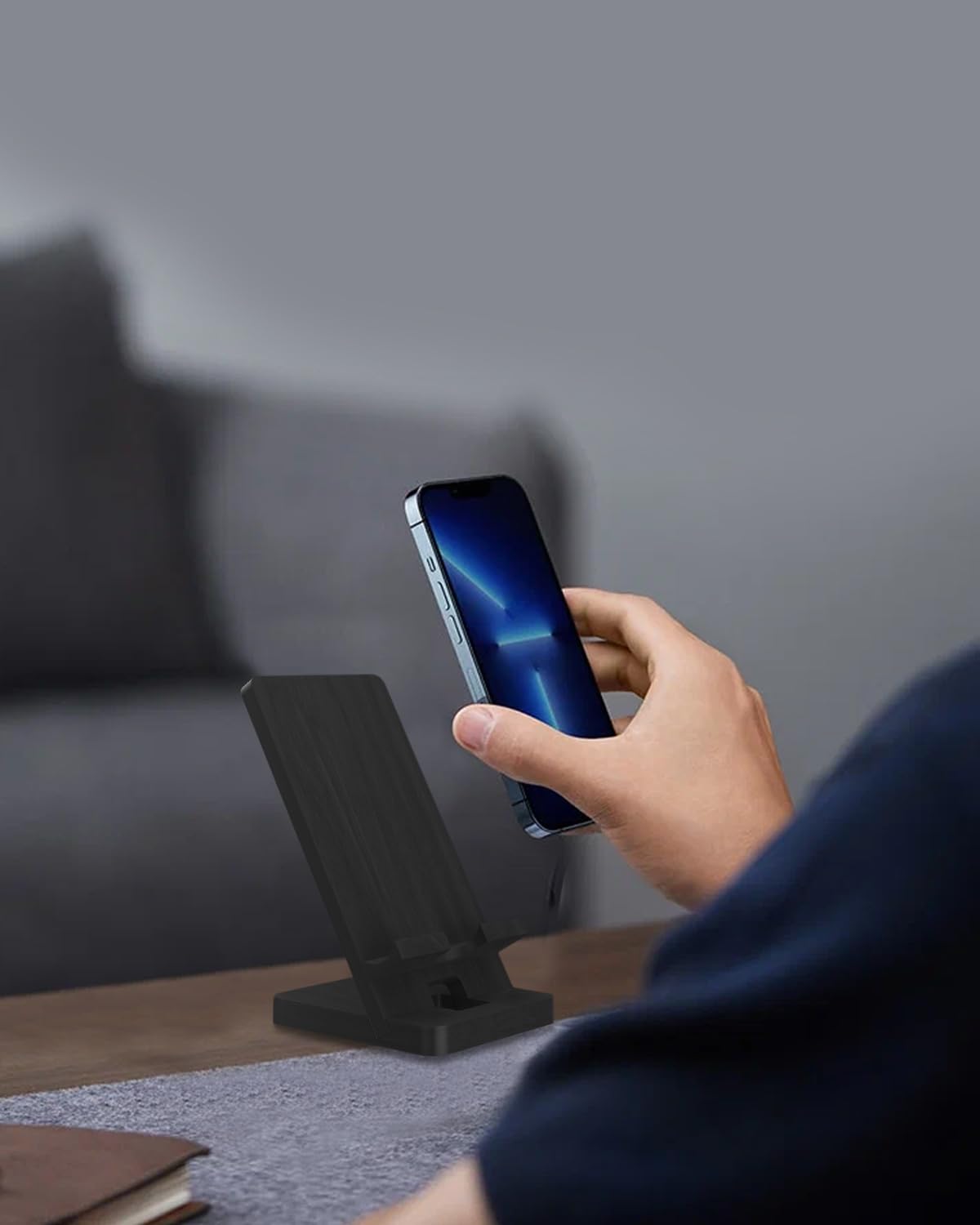 Portable Clear Phone Stand for Desk - Black | Universal Cell Phone Holder for Home, Office, and Car Use