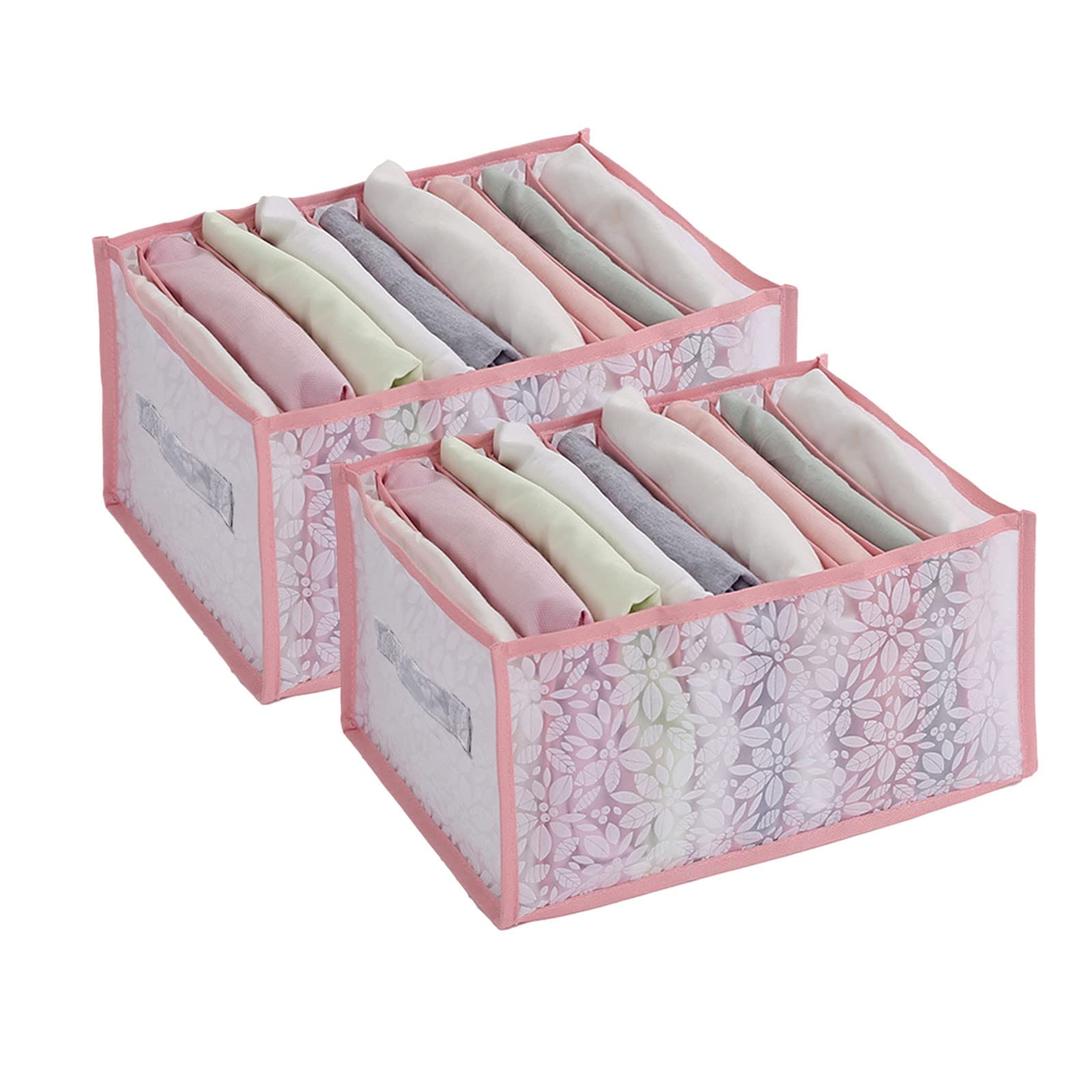iLOOSKR Mesh Drawer Organizer for Pants & Clothes - Foldable Storage Box with Compartments (Pink, Medium) - Perfect for Closet, Dresser & Travel Organization