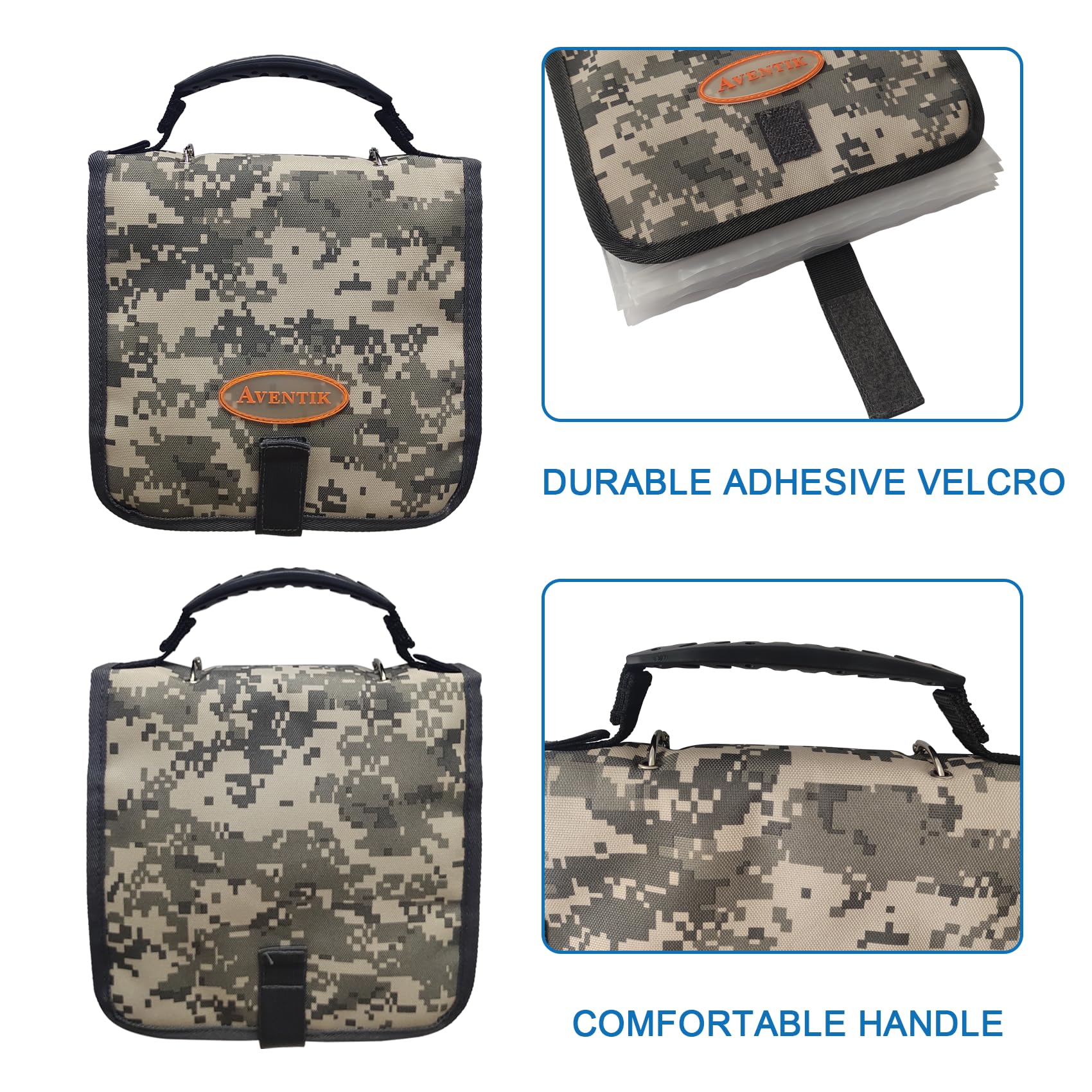Aventik Fishing Tackle Binder - Waterproof Soft Bait Organizer Storage Bag 8.5x8.5x1.1 Inch - Camouflage Design for Saltwater & Freshwater Fishing Gear Protection - Perfect for Boat, Kayak and Shore Fishing Trips