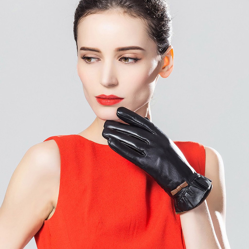 XOMO Women's Winter Warm Genuine Leather Gloves with Bowknot - Soft Touch, Windproof & Thermal Protection for Outdoor Activities, Driving, Skiing & Cold Weather Fashion