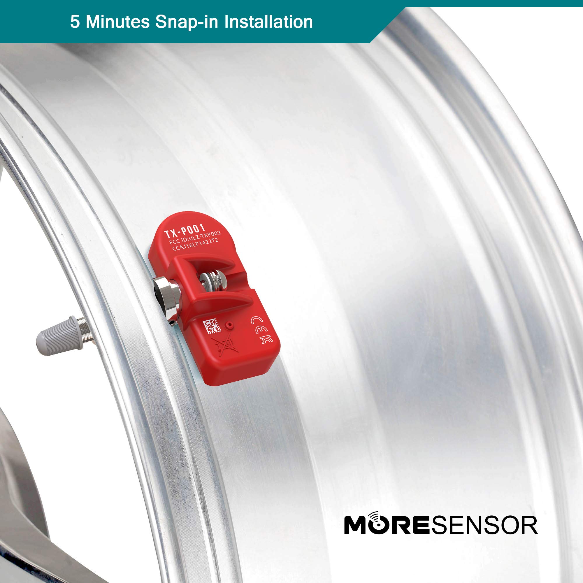 MORESENSOR Signature Series 315 MHz Universal Programmable TPMS Tire Pressure Sensor 10-Pack | Clamp-in Aluminum Valve | TX-N001-10 | Compatible with Most Vehicles | Easy Installation for Car, Truck & SUV Tires
