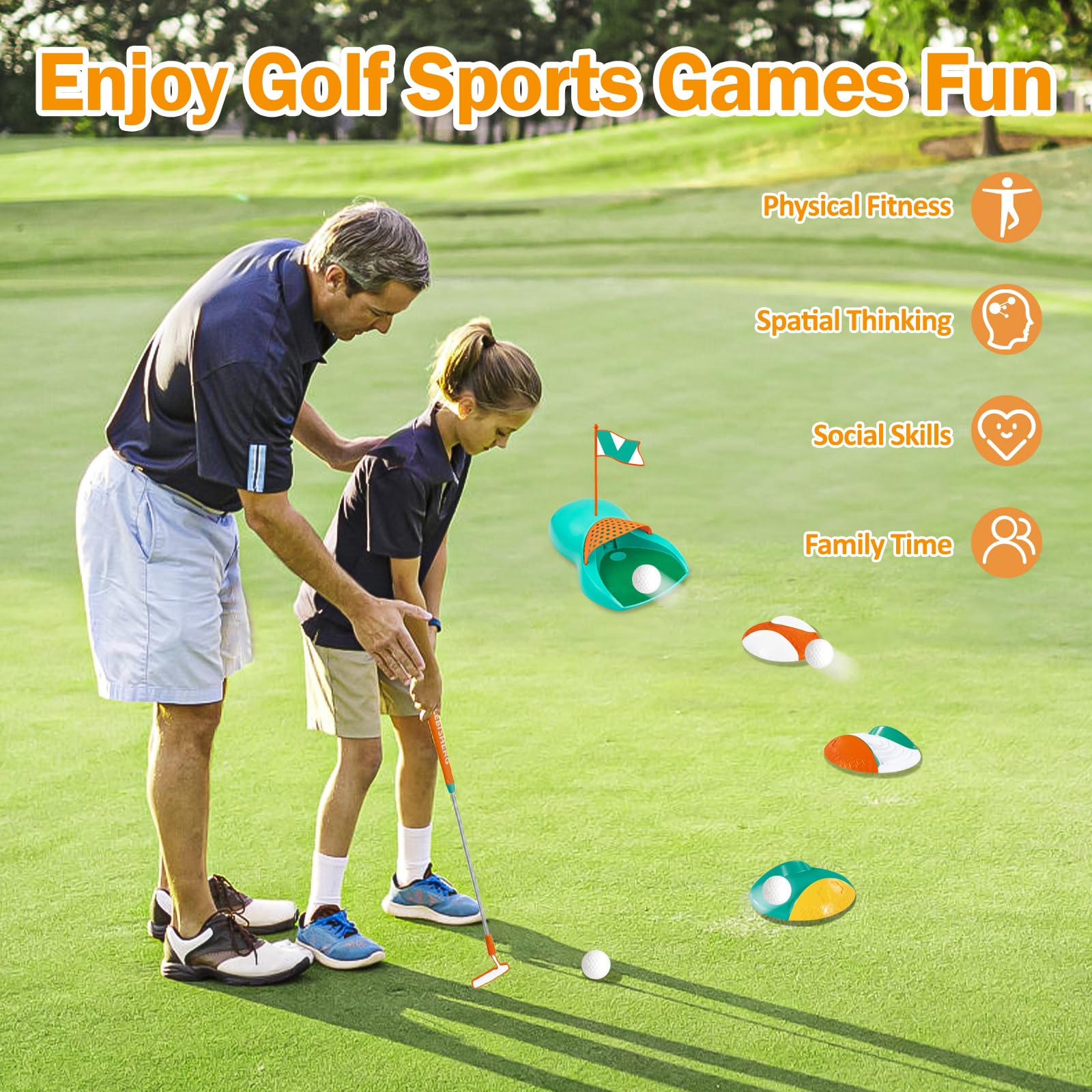 KalaDuck Kids Golf Set with Retractable Golf Clubs, Golf Mat, Golf Balls, Golf Tees & Holes - Perfect Outdoor Sports Gift for Boys & Girls - Ideal for Backyard Practice, Birthday Parties & Family Fun