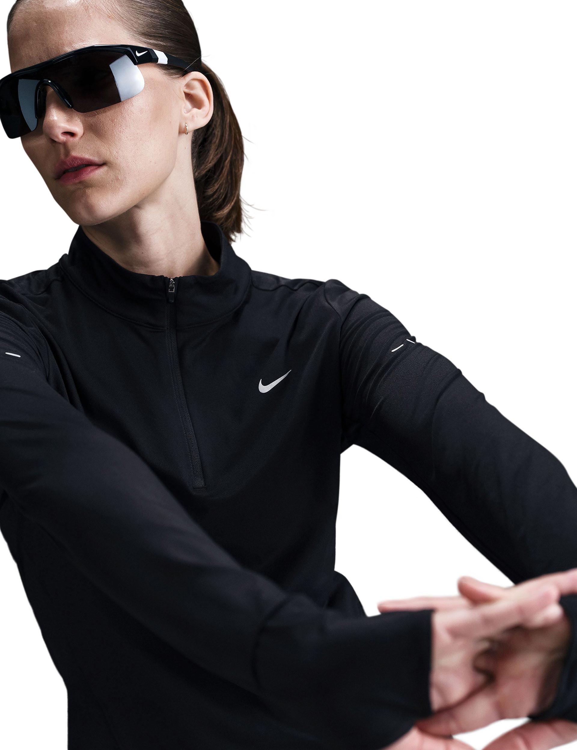 Swift Dri-FIT UV Protection 1/4 Zip Running Shirt - Black/Reflective Silver for Men | Moisture-Wicking Performance Top for Jogging, Hiking & Outdoor Workouts