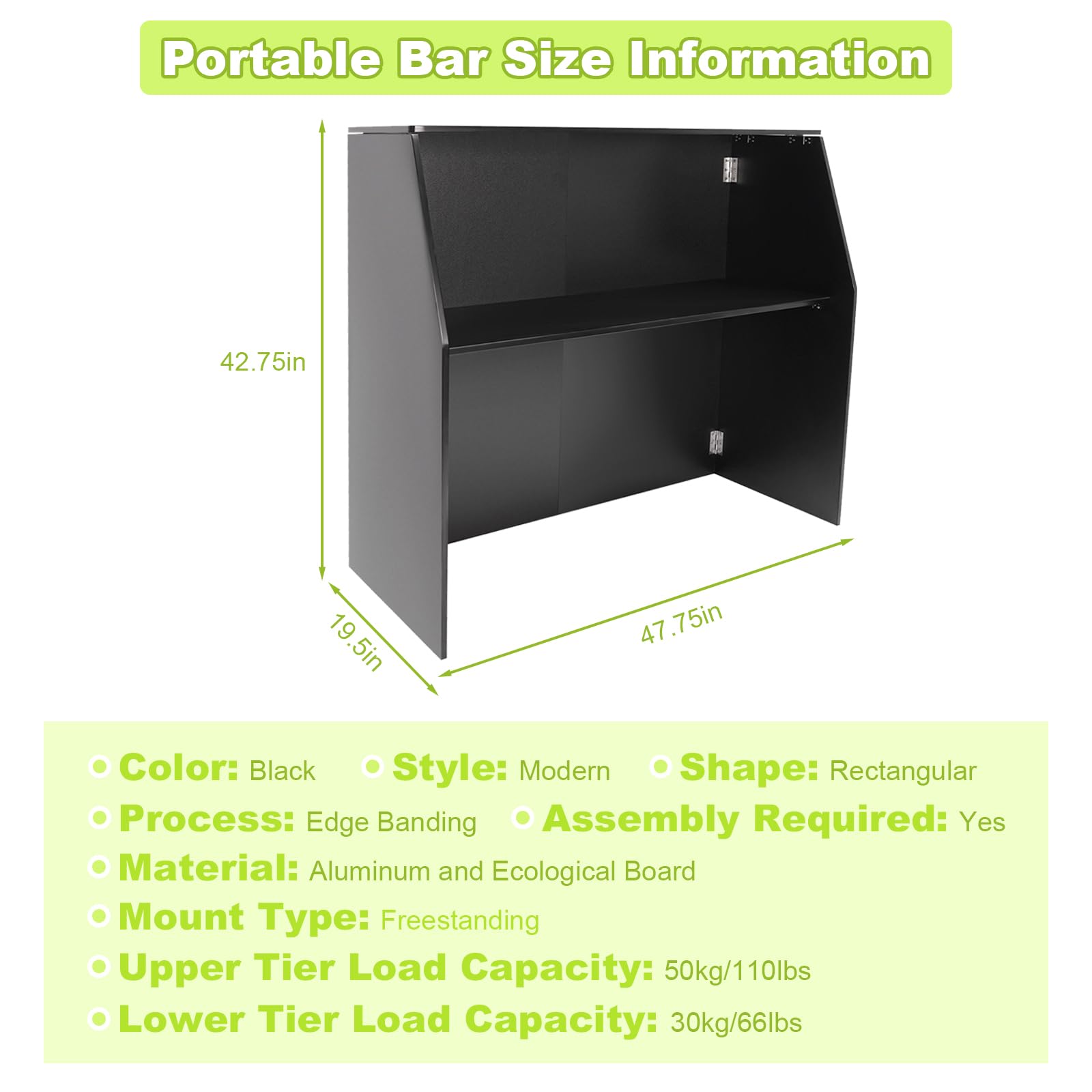 42 Inch Foldable Portable Bar Table with Shelves - Commercial Grade Mobile Bartender Station for Parties, Events & Outdoor Use | Easy Setup & Storage