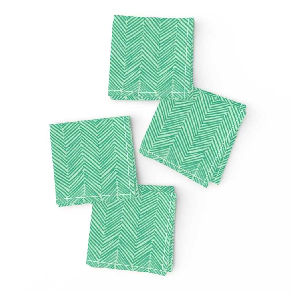 Premium Linen Cotton Canvas Cocktail Napkins Set of 4 - Mint Green Herringbone Boho Chevron Pattern for Spring Easter Party Decor | Perfect for Cocktail Parties, Bridal Showers, and Home Entertaining