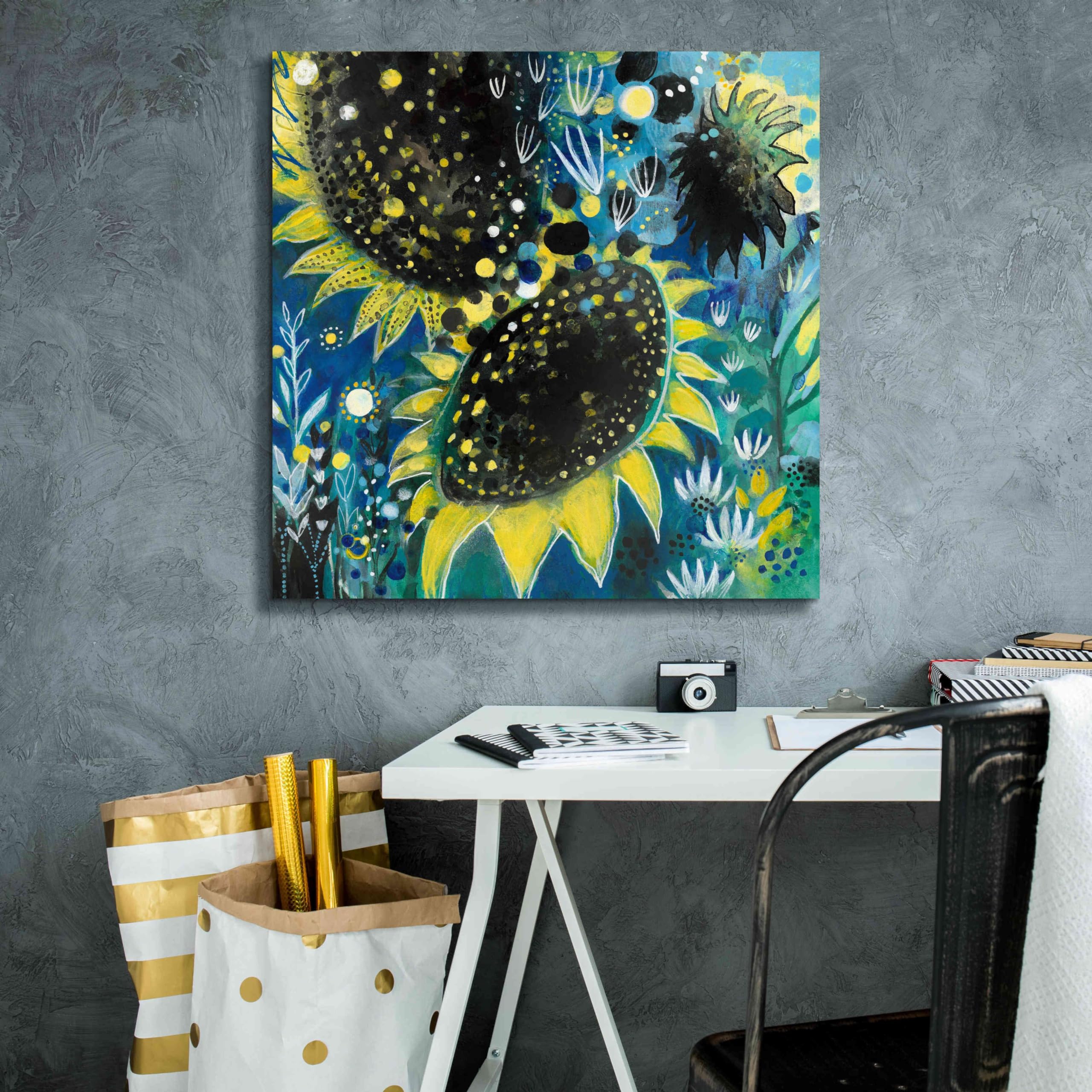 Epic Graffiti 'Sunflower Kisses' by Corina Capri - 26x26 Inch Giclee Canvas Wall Art Print - Modern Home Decor for Living Room, Bedroom & Office