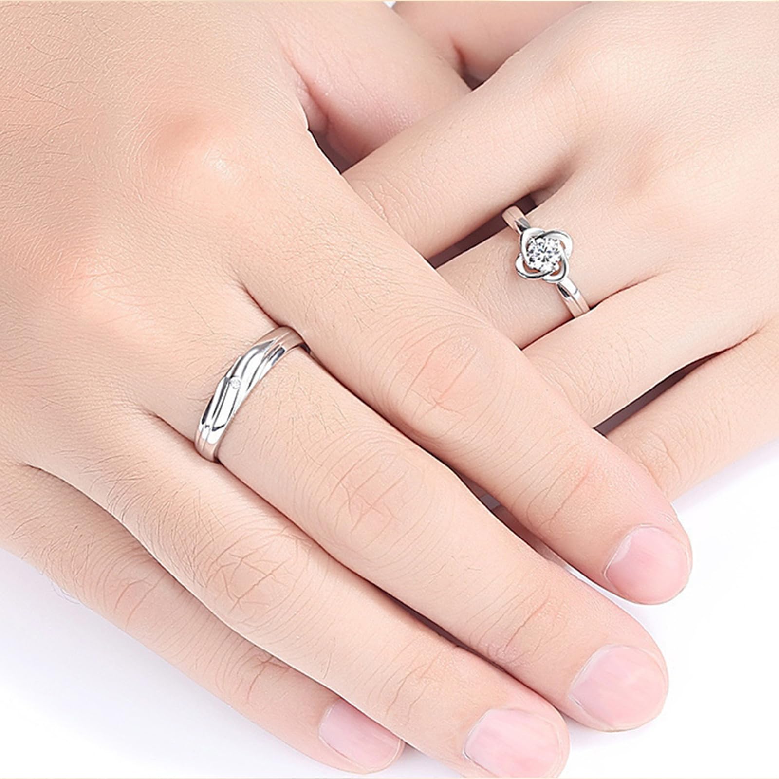 Matching Couple Rings Set - Adjustable Silver Promise & Engagement Rings for Him & Her - Wedding Bands, Valentine's Day Gifts for Couples - Perfect for Anniversaries, Proposals & Romantic Occasions