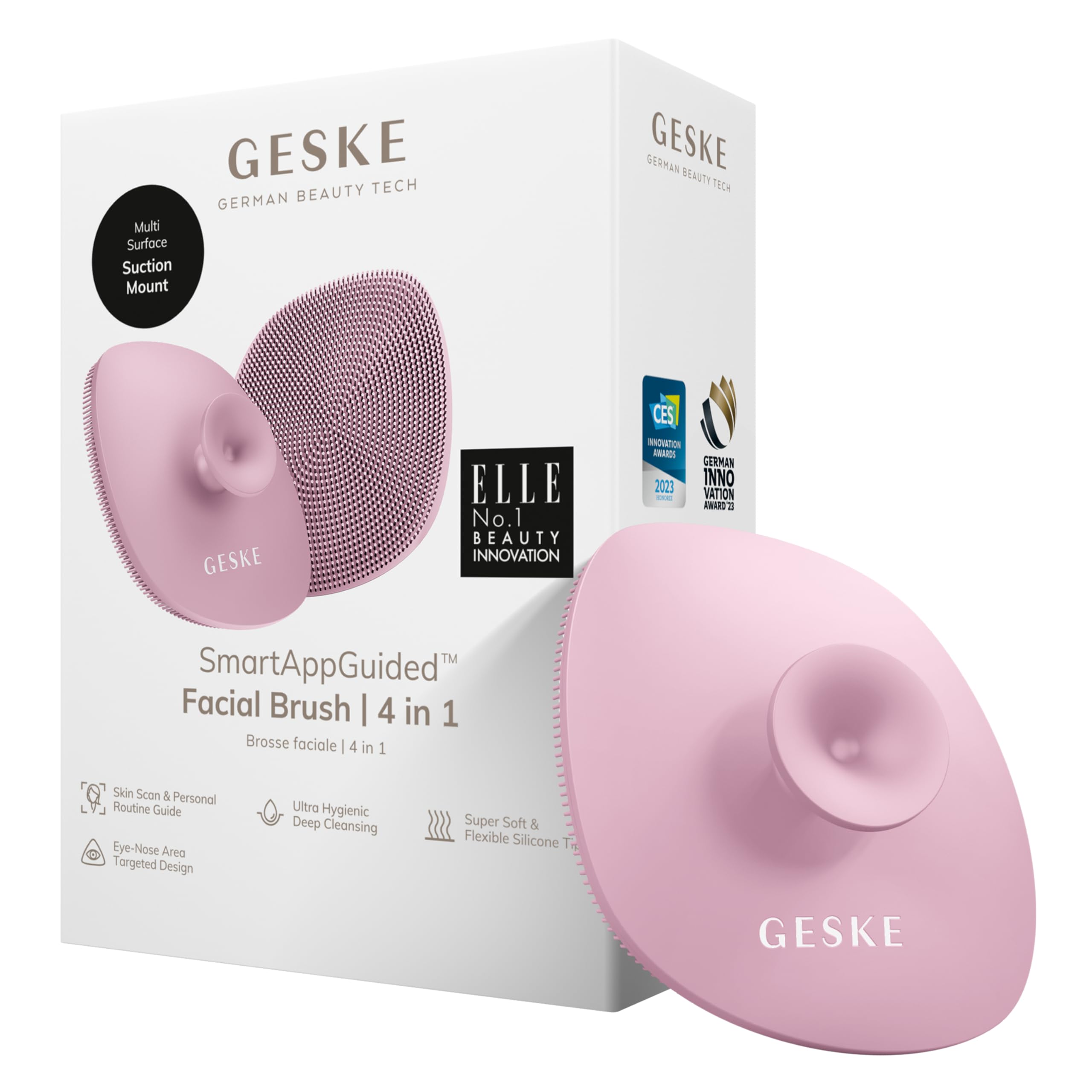 SmartAppGuided™ 4-in-1 Professional Facial Cleansing Brush with Handle - Soft Silicone Skin Cleansing Brush for Gentle Exfoliation & Deep Cleaning | Perfect for Daily Skincare Routine, Makeup Removal & Spa-like Facial Treatment at Home