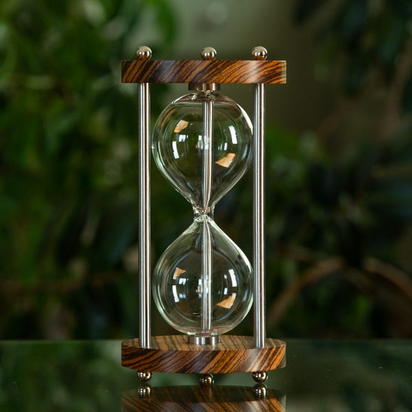 Premium Solid Zebrawood Hourglass Kit with Metal Spindles - 30-Minute Sand Timer for Home Office Decor, Meditation, Yoga, and Board Games