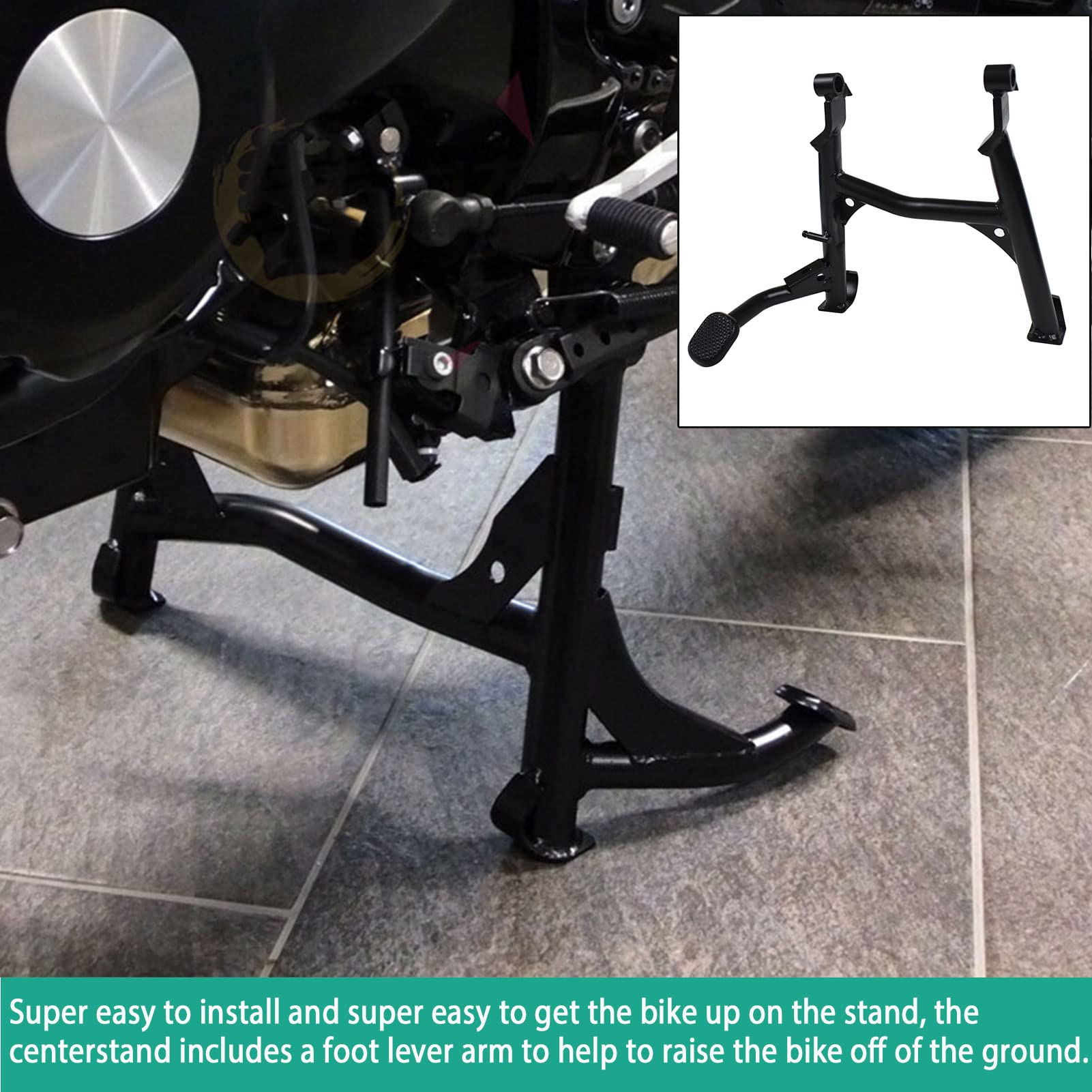 Black Motorcycle Center Stand Kickstand - Heavy Duty Parking Support Stand for Kawasaki Versys X300 (2017-2024) | Durable Foot Stand for Secure Parking & Maintenance | Perfect for Garage Storage, Road Trips & Off-Road Adventures