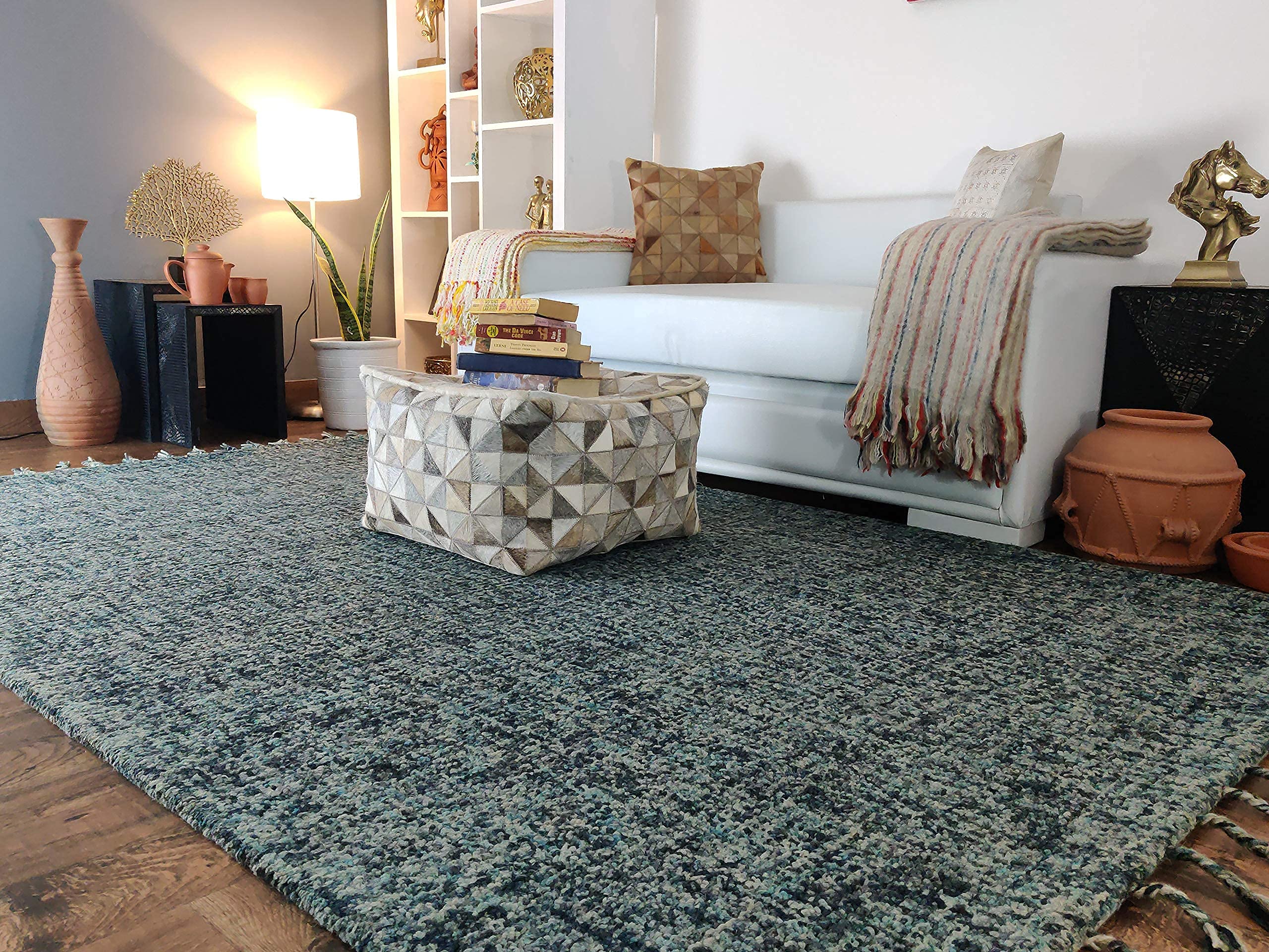 Handmade Nomad Midnight Blue Wool Rug - Natural Fiber, Easy Maintenance - 3'6