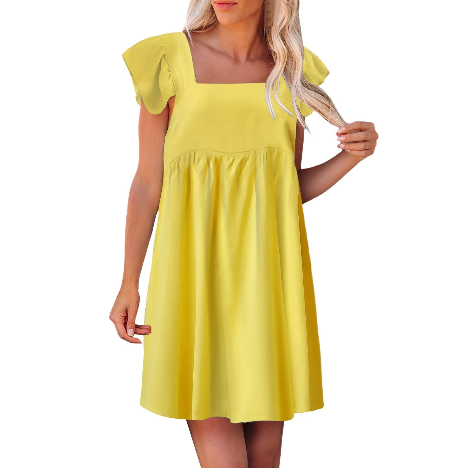 Elegant Collar Pocket Puff Sleeveless Summer Dress for Women - Casual Flowy Midi Dress with Pockets, Perfect for Beach, Vacation & Outdoor Parties
