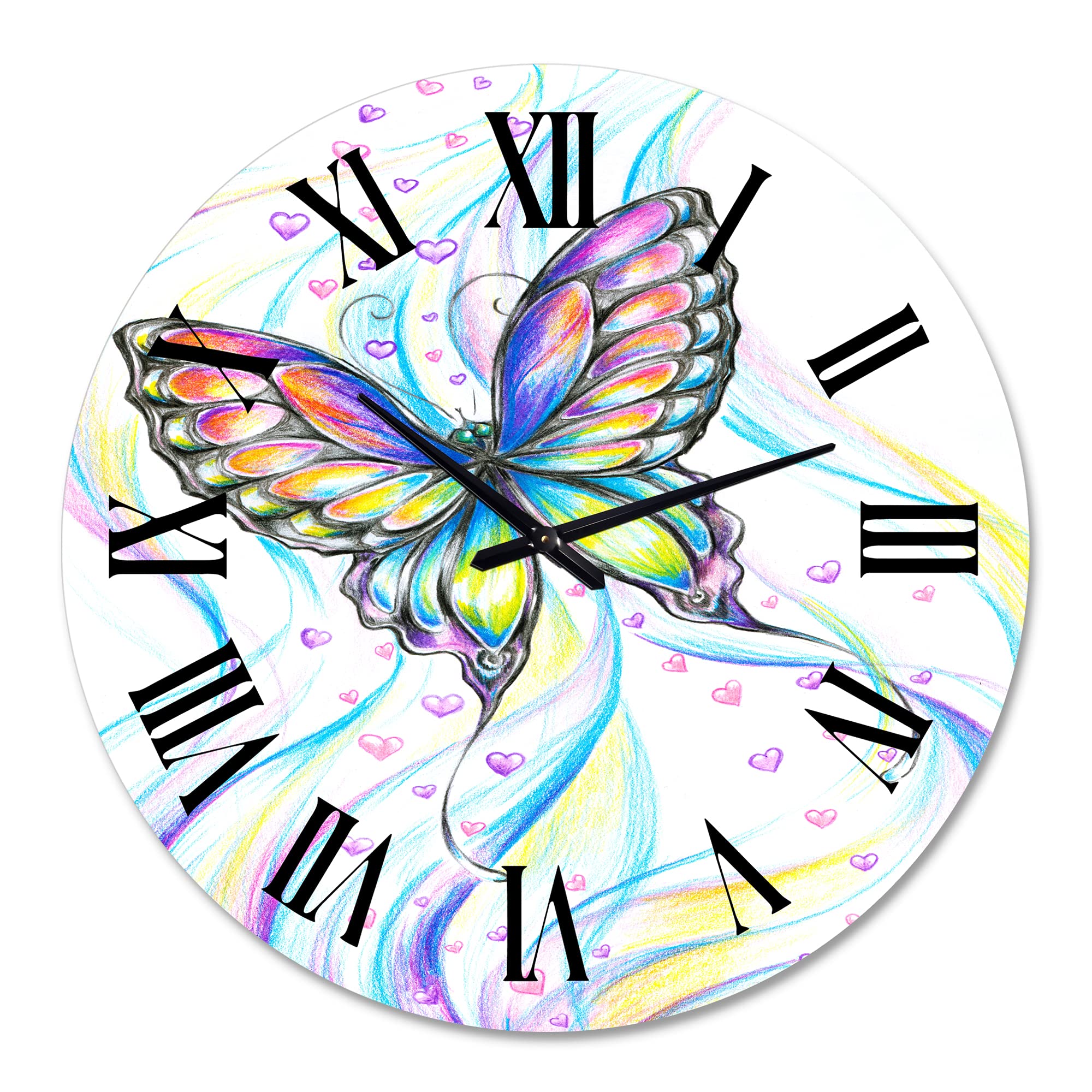 Iridescent Butterfly Wall Clock - Large Traditional Home Decor Clock for Living Room, Bedroom & Office | Silent Non-Ticking Decorative Wall Clock