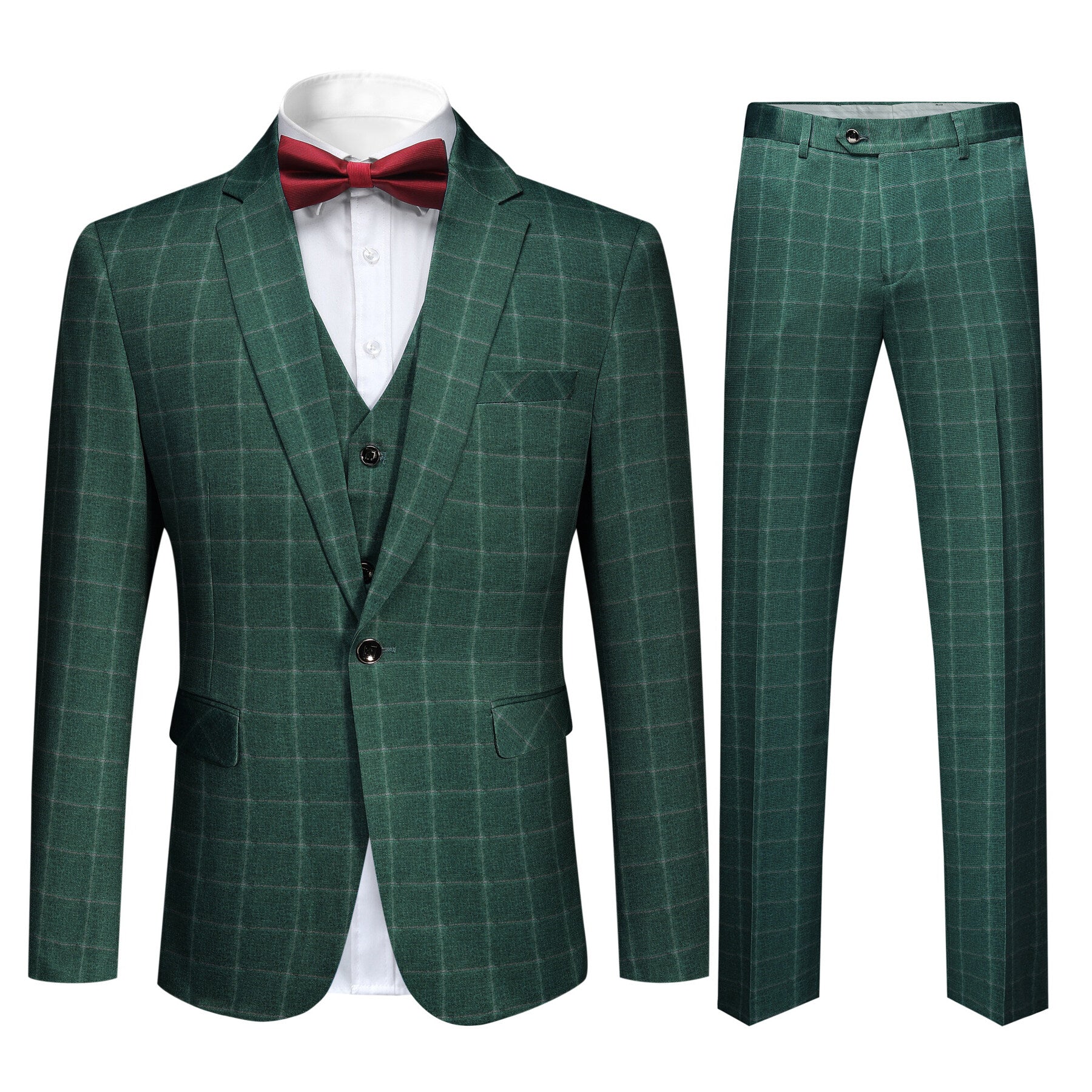 3 Piece Slim Fit Green Plaid Modern Suit for Men | Business & Wedding Attire | Office, Formal Events & Special Occasions