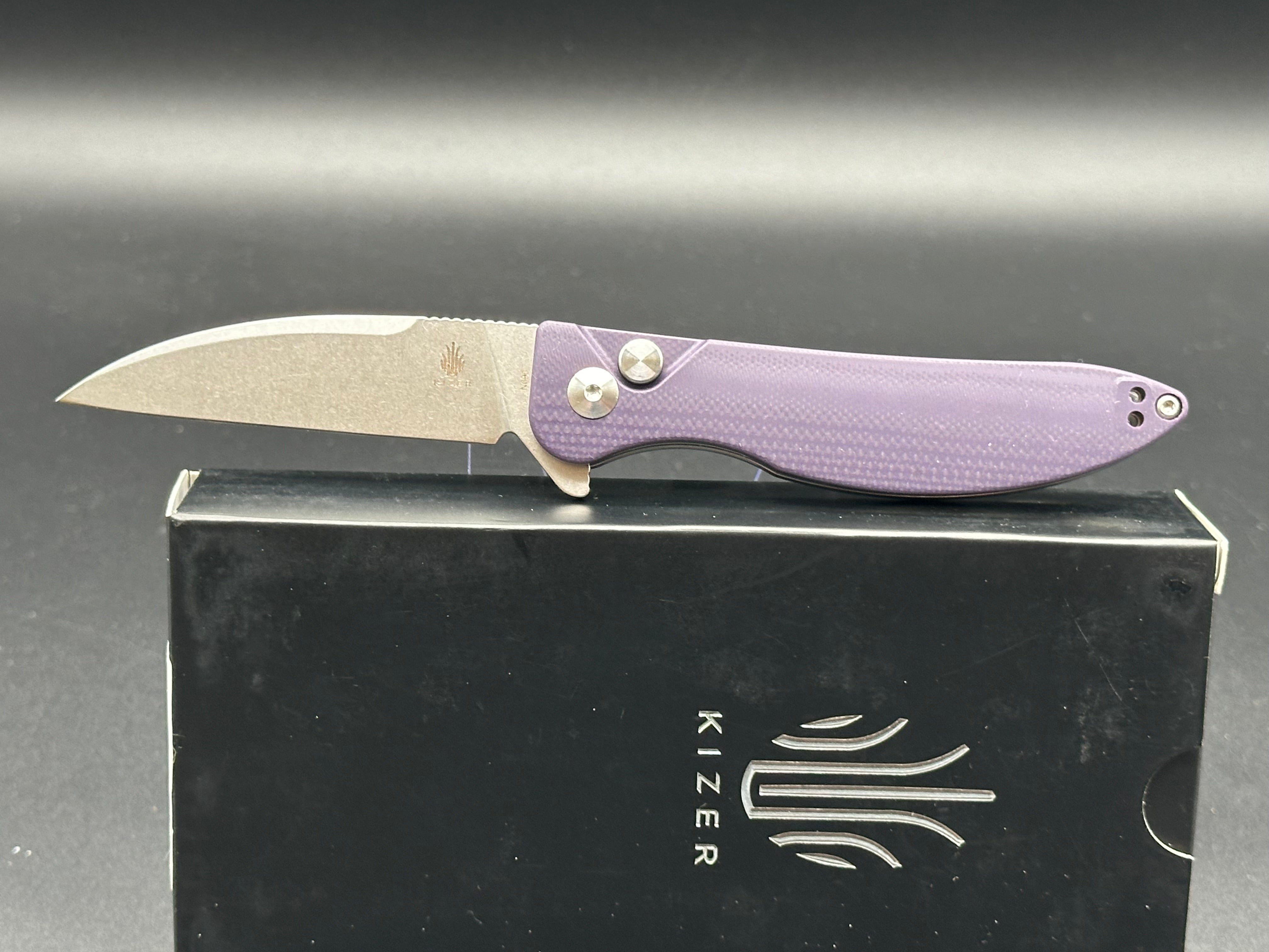 KIZER Saggs Sway Back Folding Pocket Knife - Purple G10 Handle, N690 Steel Plain Edge Blade (Model V3566N1) | EDC, Camping, Hiking & Outdoor Survival Tool