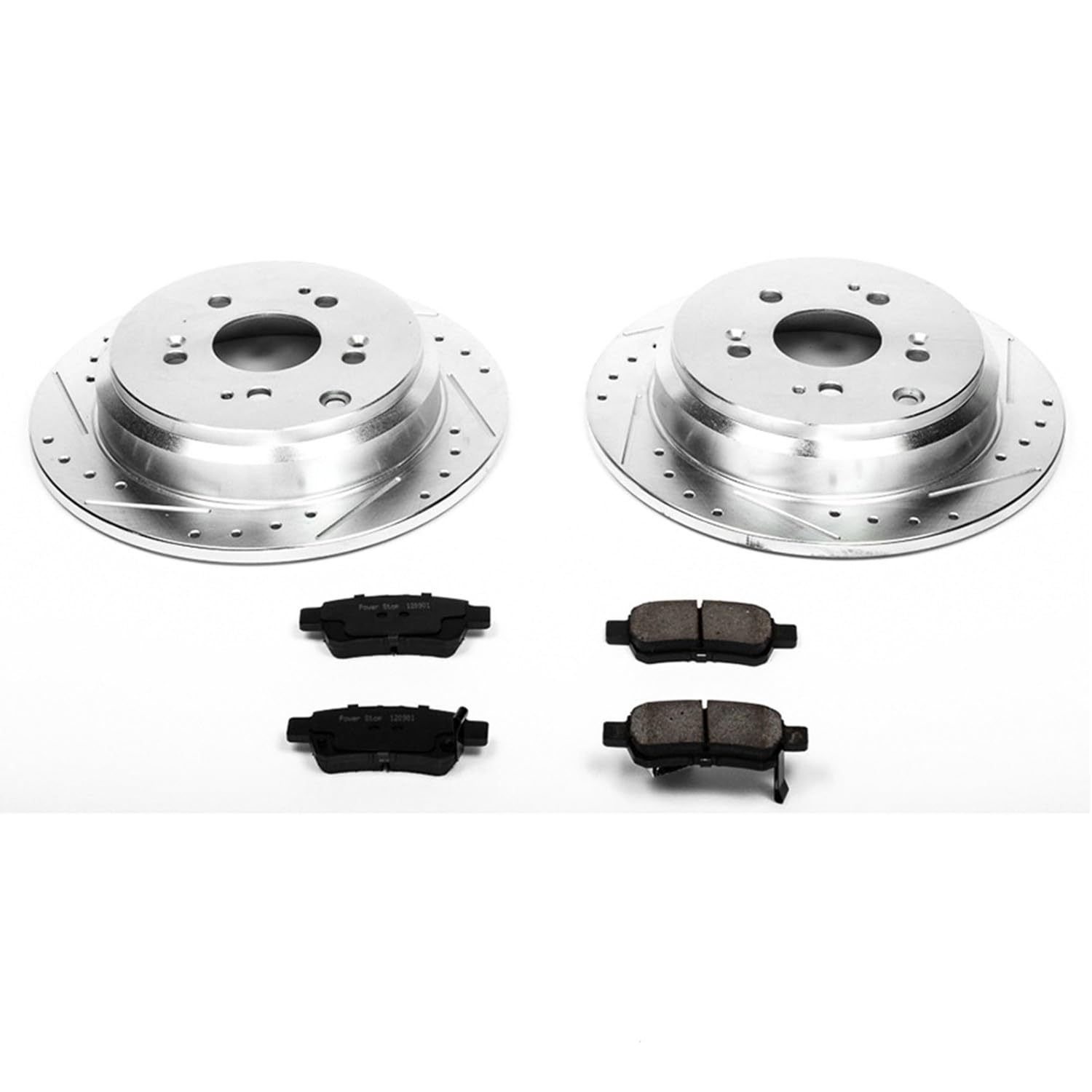 Power Stop K4604 Rear Z23 Carbon Fiber Brake Pads & Drilled/Slotted Rotors Kit - Compatible with 2005-2010 Honda Odyssey - High-Performance Braking for Daily Commuting & Towing