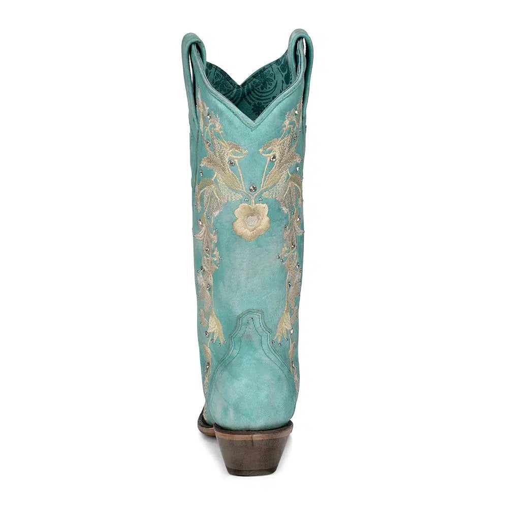 A4239 Women's Western Cowgirl Leather Boots with Turquoise Corral Design - Perfect for Rodeo, Country Dancing & Cowgirl Fashion