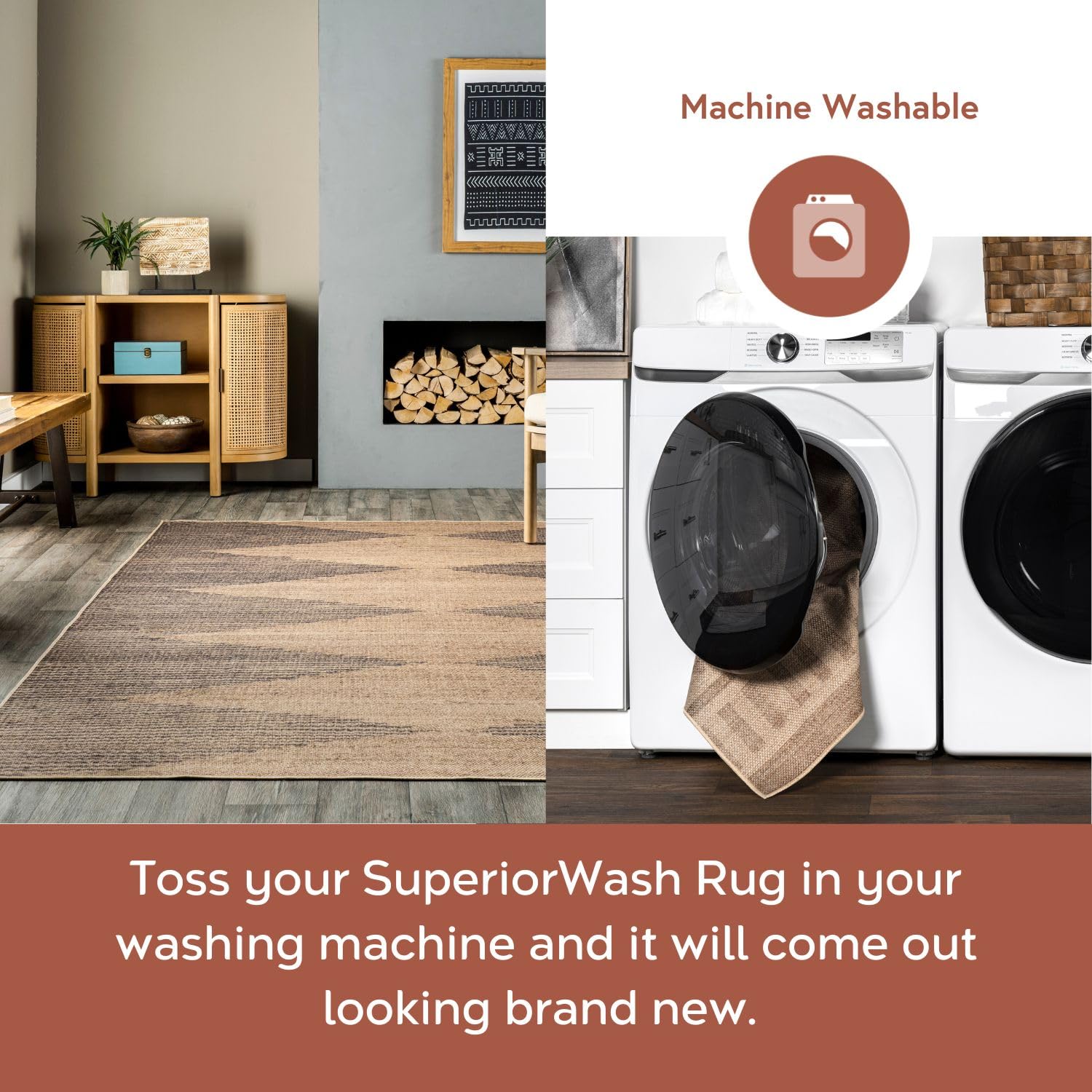 nuLOOM 8' x 10' Easy-Jute SuperiorWash Machine Washable Non-Slip Area Rug - Natural Dori Design for Living Room, Bedroom, Nursery & Kids Room - Perfect for Home Decor, High Traffic Areas & Pet-Friendly Spaces